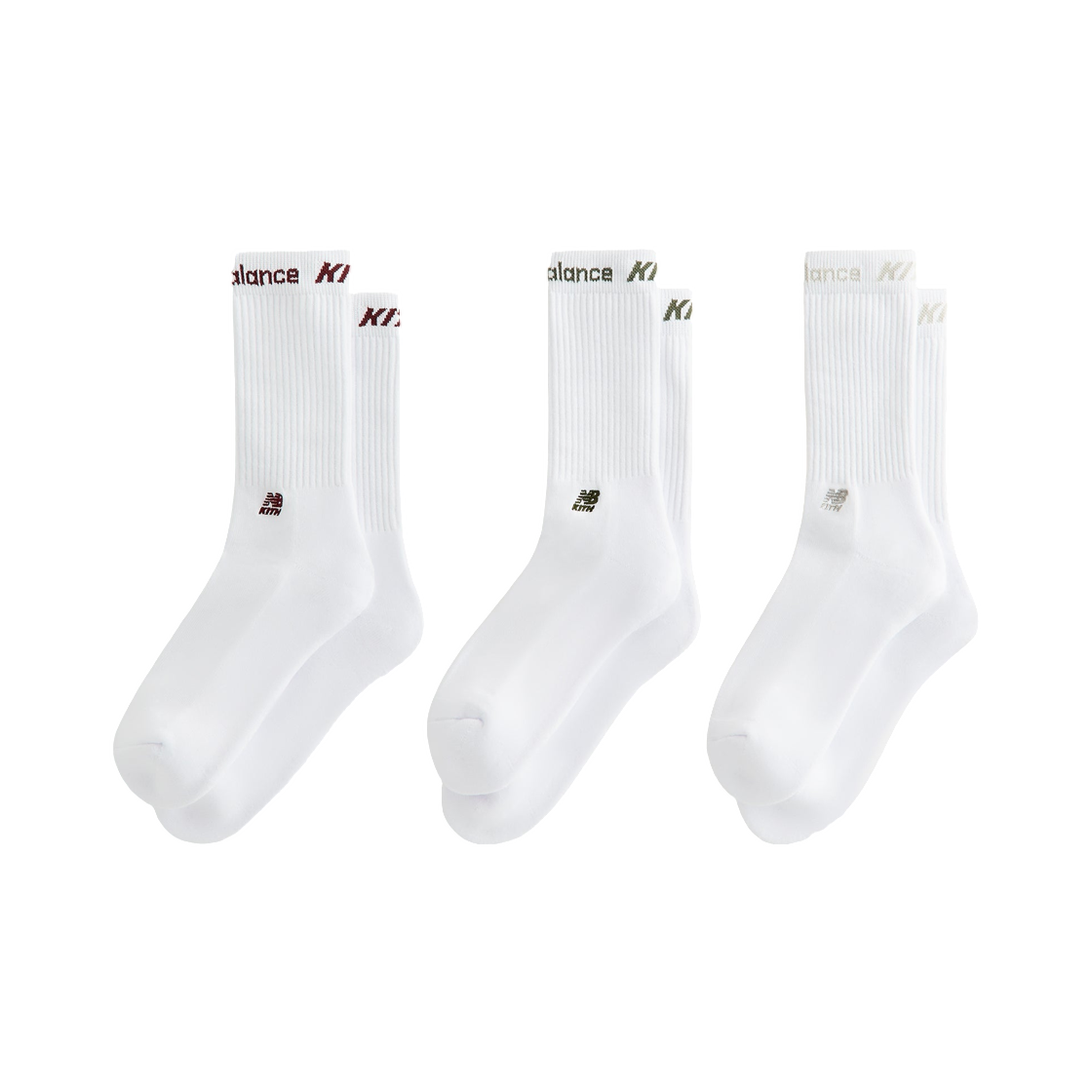 키스 x 뉴발란스 콘트라스트 커프 크루 삭스 화이트 (3개입)(Kith x New Balance Contrast Cuff Crew Socks White (3 Pack))