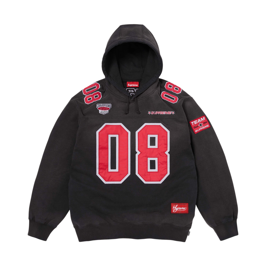 - Supreme Football Jersey Hooded Sweatshirt Black - 26SS