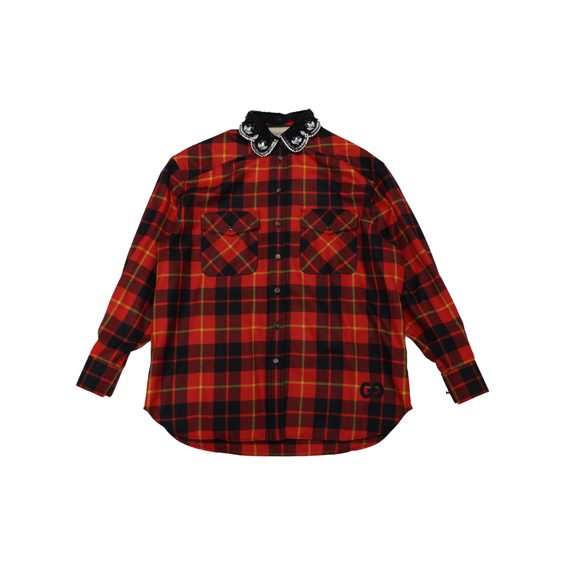 ITNW44F4EJ6U Gucci 711713 Beaded Collar Check Shirt Red