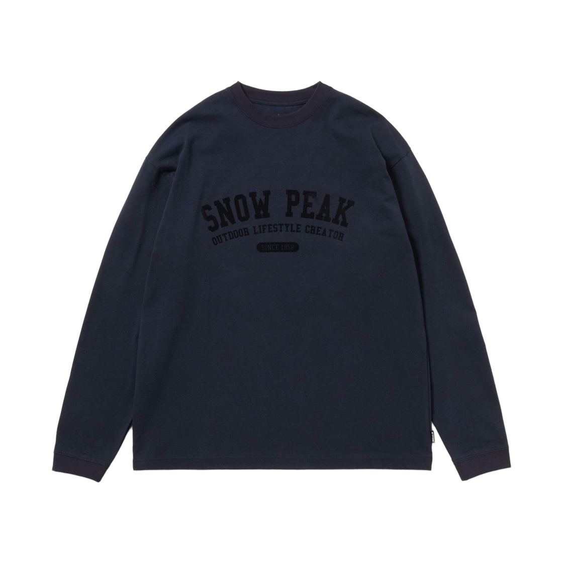스노우 피크 바시티 로고 롱슬리브 티셔츠 다크 네이비(Snow Peak Varsity Logo Long Sleeve T-Shirt Dark Navy)