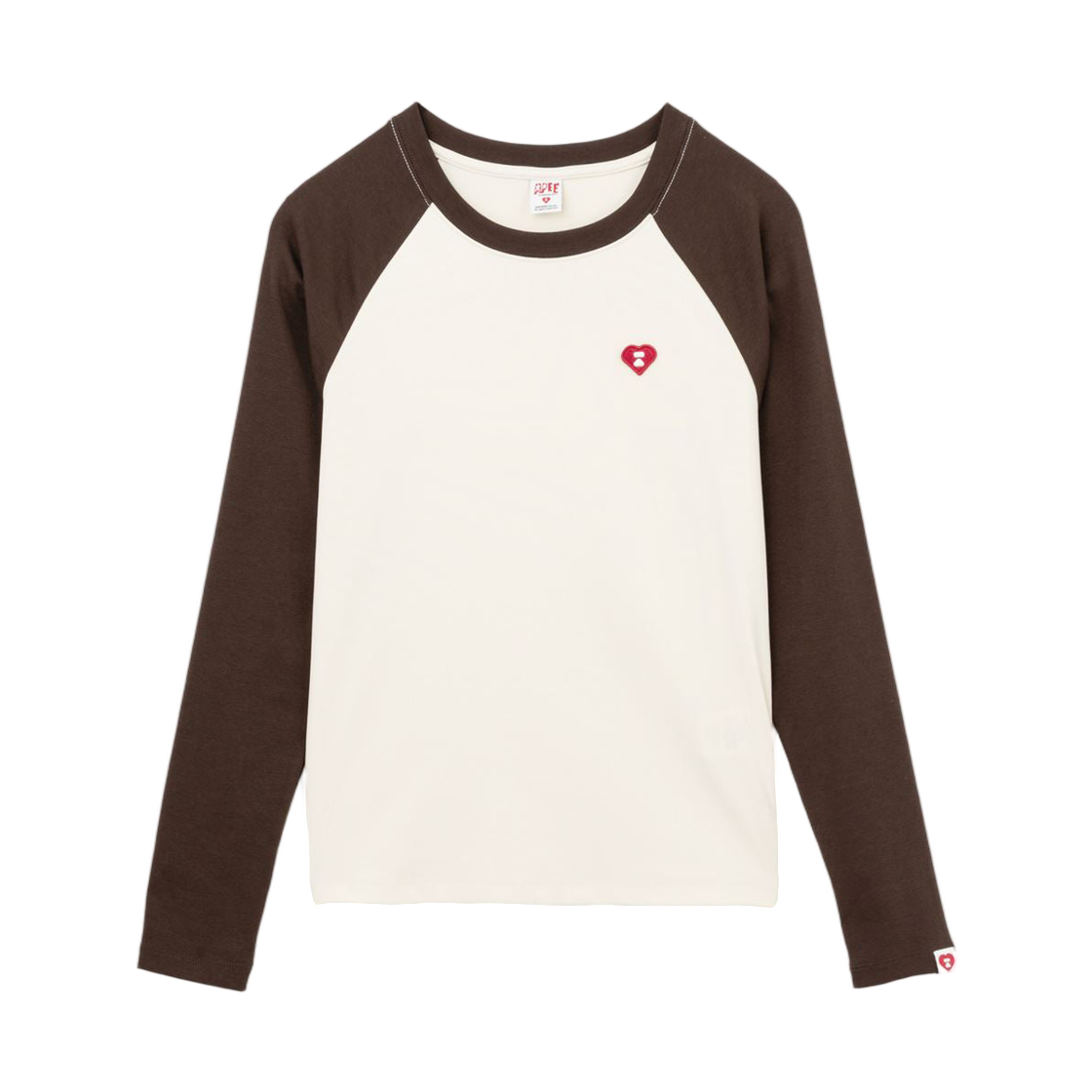 (W) 베이프 하트 뱃지 래글런 롱슬리브 티셔츠 베이지 올리브드랩((W) BAPE Heart Badge Raglan L/S T-Shirt Beige Olivedrab)