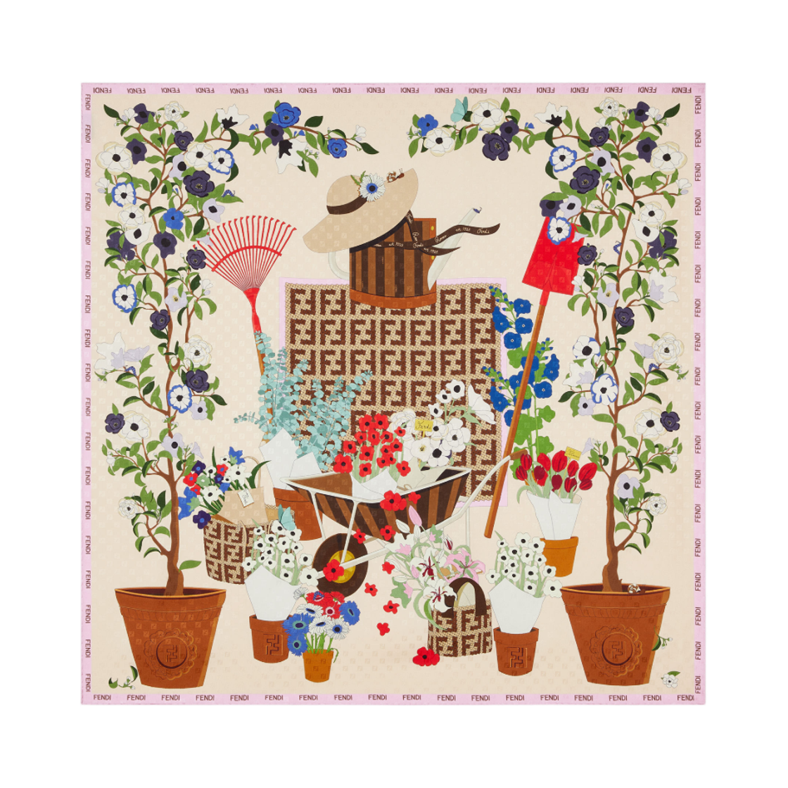 (W) 펜디 가드닝 실크 폴라드 멀티컬러((W) Fendi Gardening Silk Foulard Multicolor)