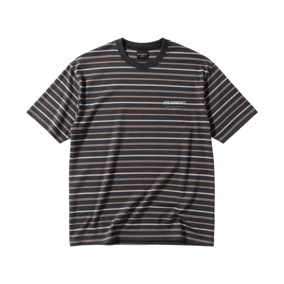 큐티에잇 가먼츠 스트라이프 심플 로고 워시드 티 차콜(QT8 GARMENTS Stripe Simple Logo Washed Tee Charcoal) - 1