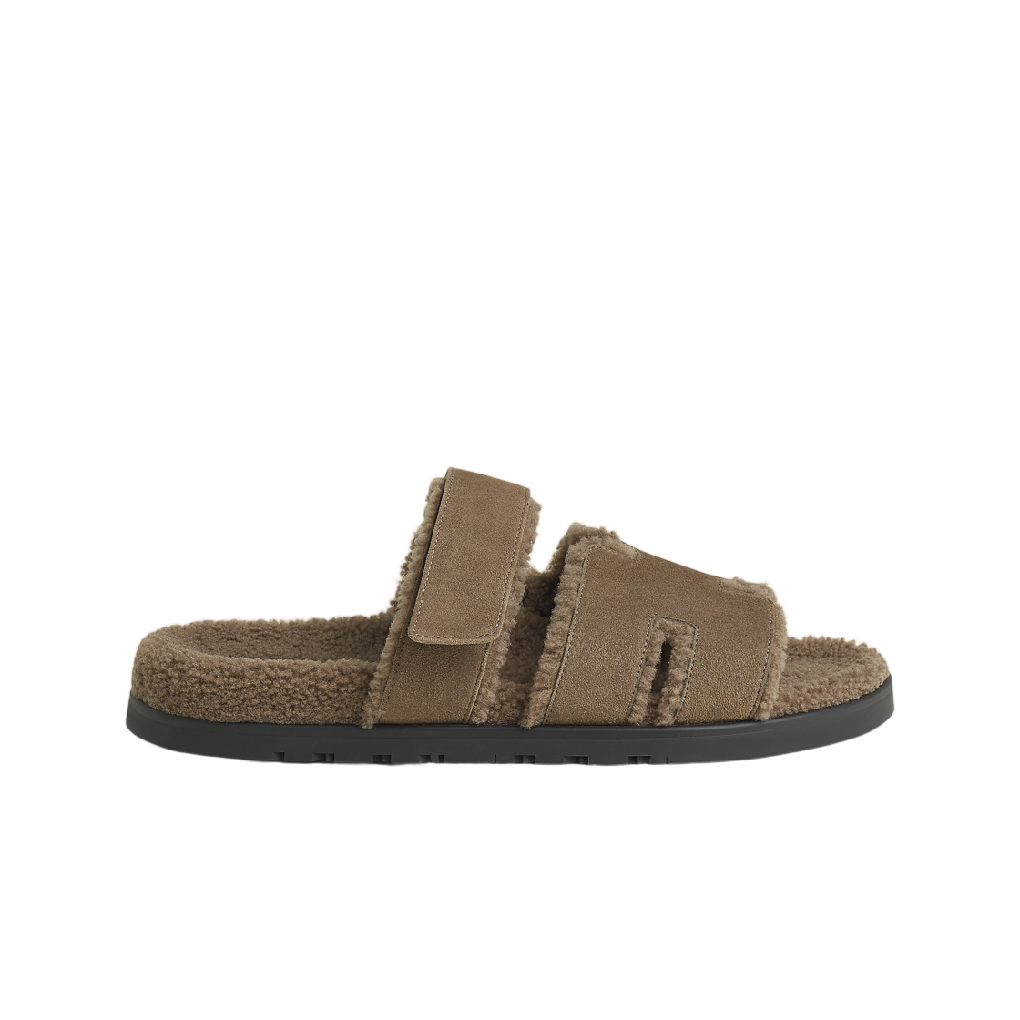 H222929ZHX3 Hermes Chypre Sandal Suede Goatskin Shearling & Etoupe