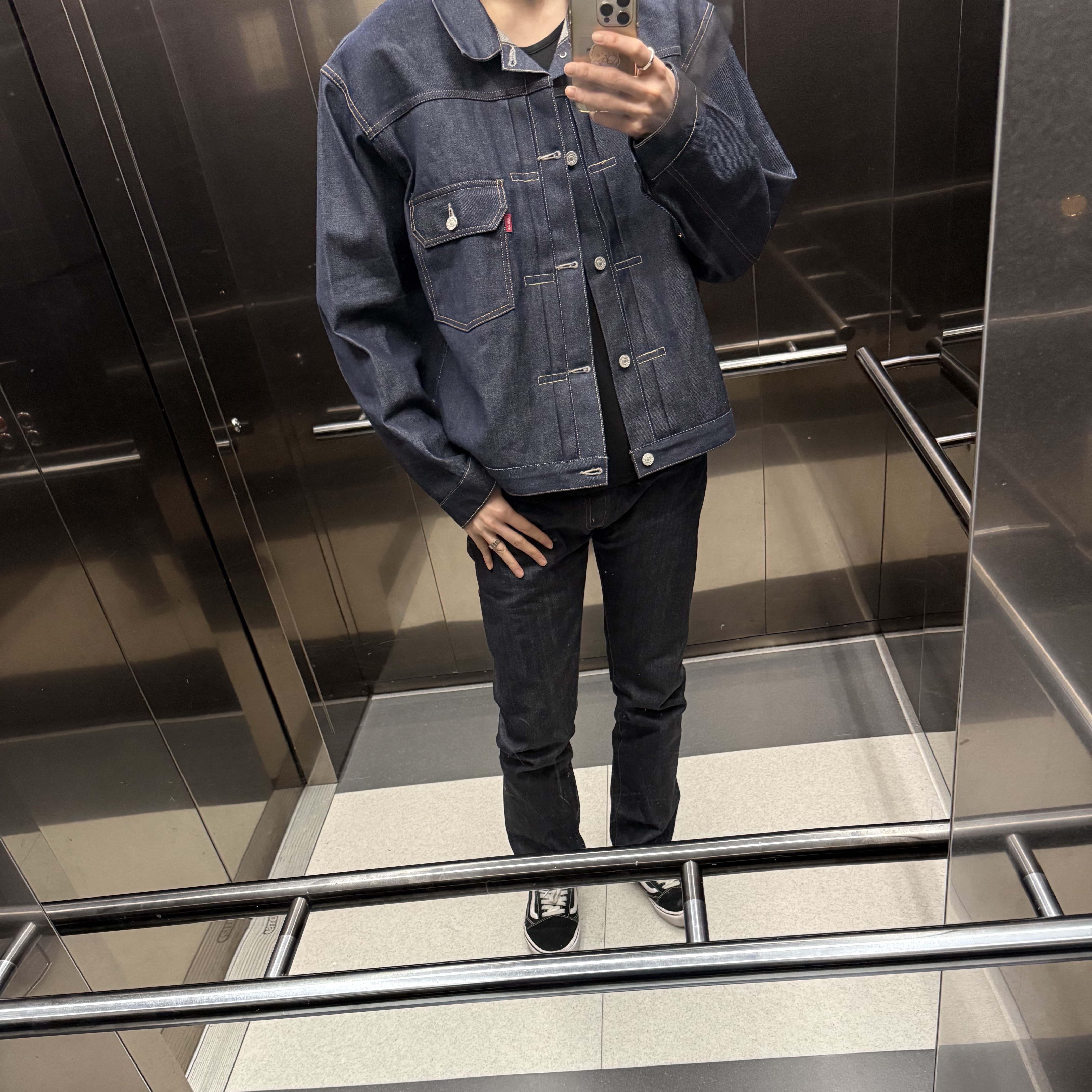Levi's LVC 1936 Type I Jacket Organic Rigid Indigo, Levi's 505 Regular Fit Jeans Dark Indigo 착용 스타일