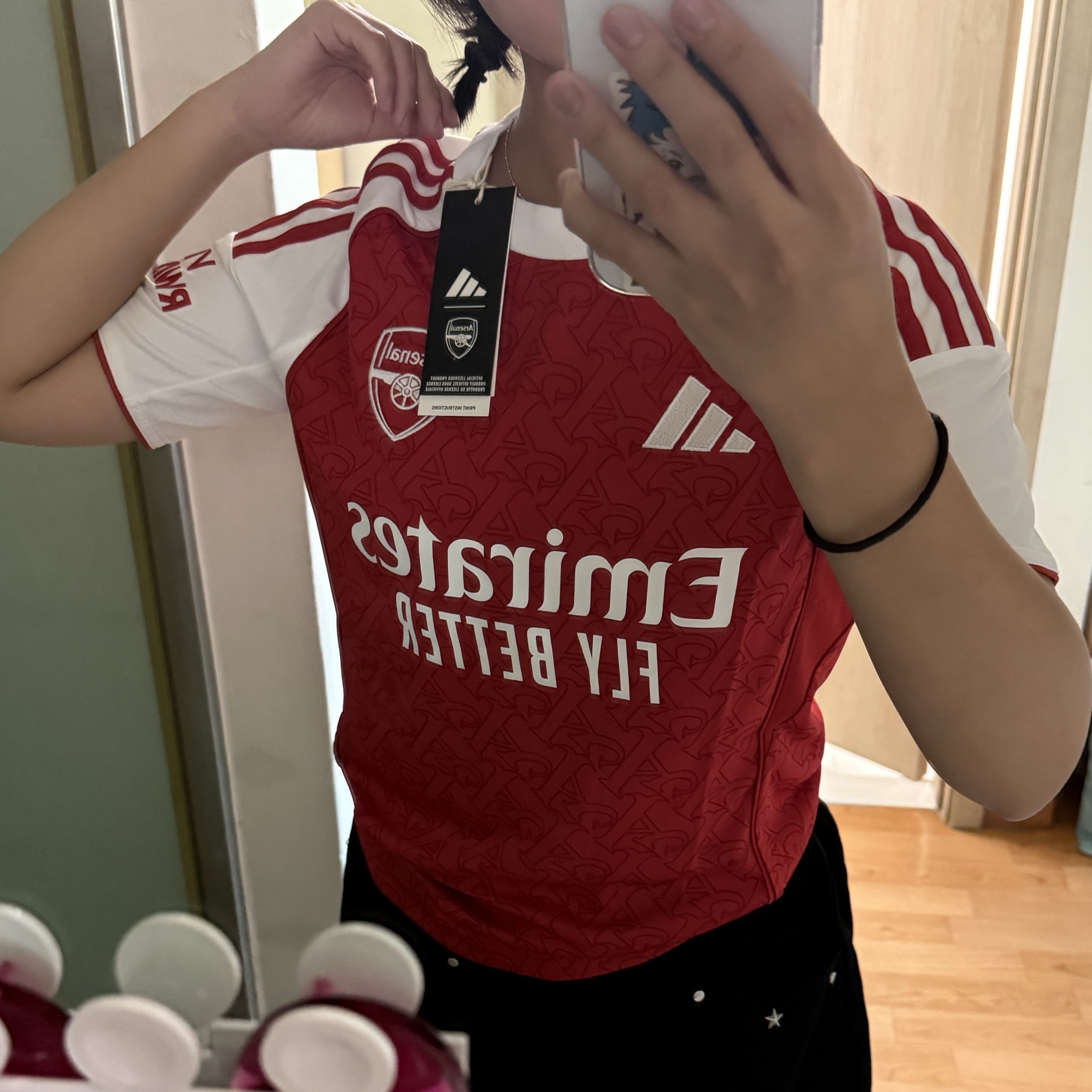 (Kids) Adidas Arsenal 2025/26 Home Jersey Better Scarlet White - KR Sizing (Non Marking Ver.) 착용 스타일