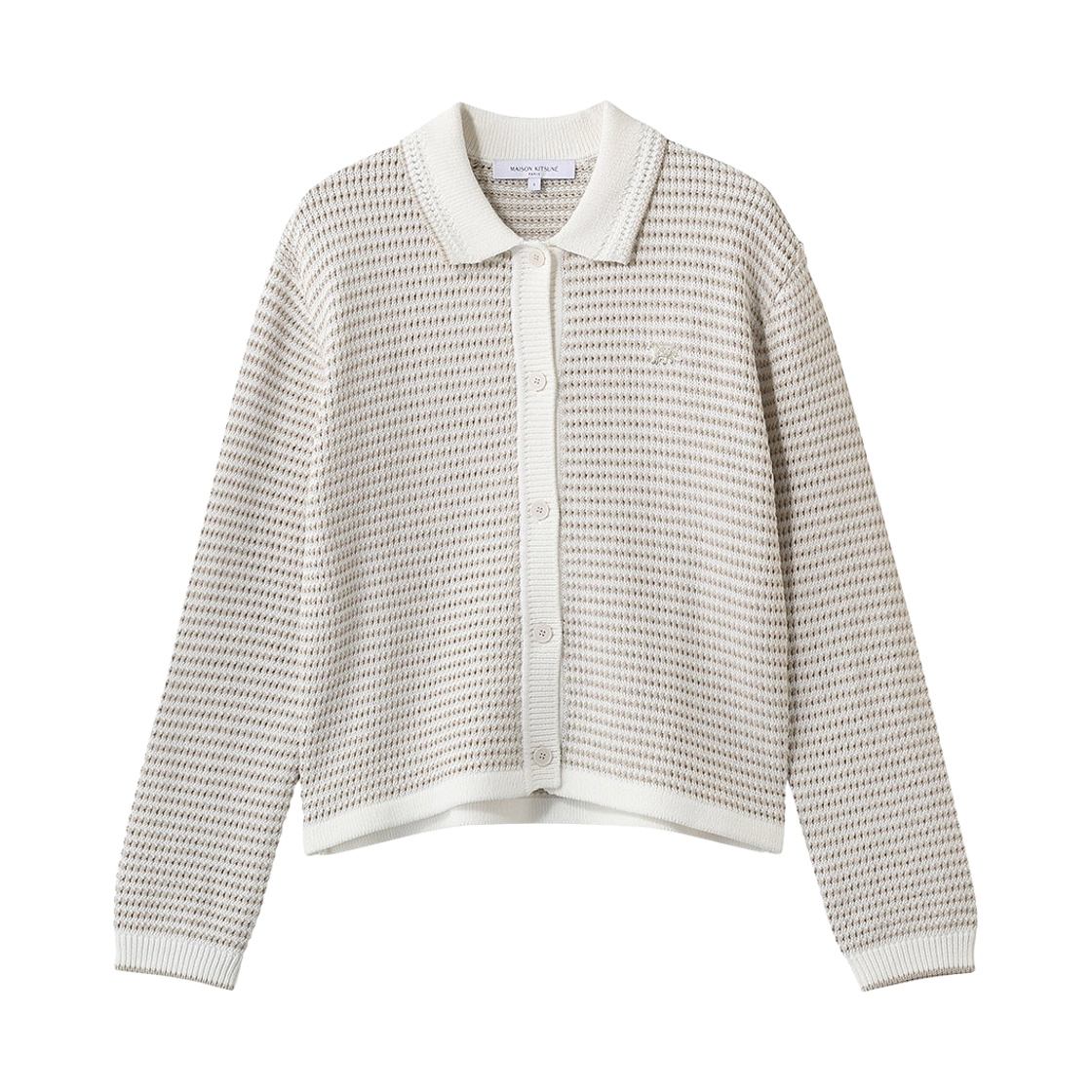QW00509KT1206-0509 (W) Maison Kitsune Lace Knit Striped Cardigan Ecru Pelican