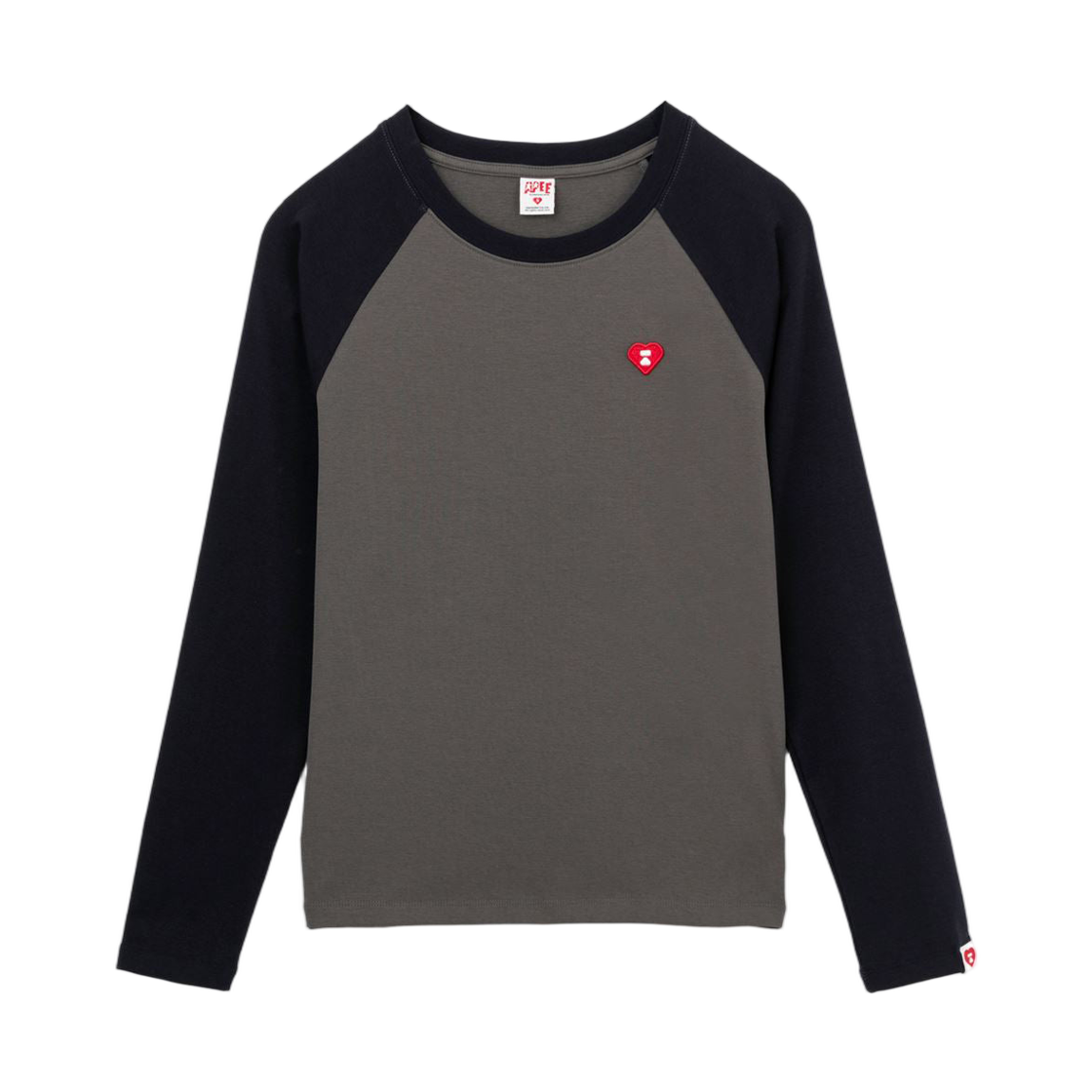 (W) 베이프 하트 뱃지 래글런 롱슬리브 티셔츠 그레이 블랙((W) BAPE Heart Badge Raglan L/S T-Shirt Gray Black)