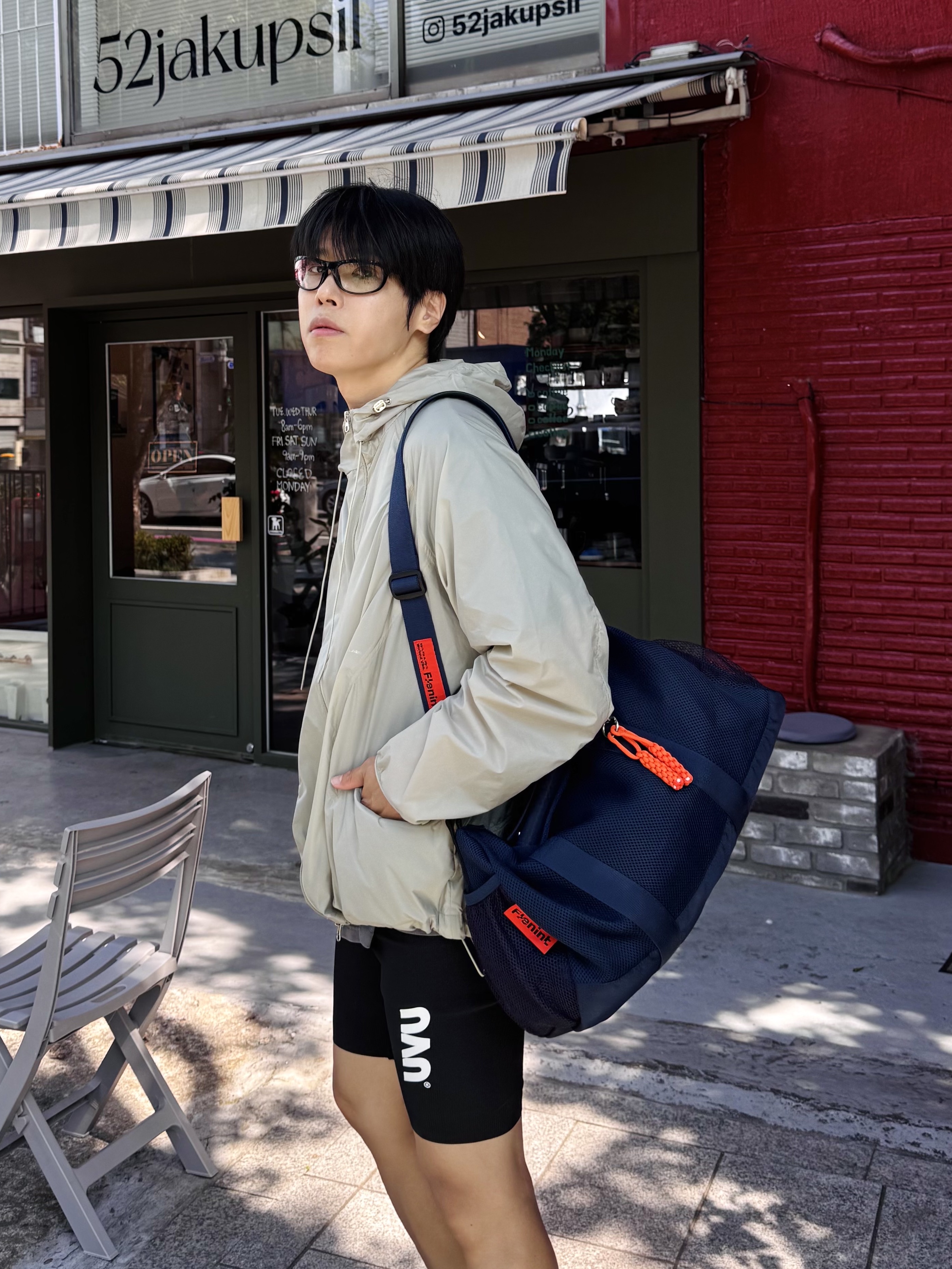 On Running x Post Archive Faction (Paf) Cloudmonster 2 Seedling White, UVU Half Tight 2.0 Black 착용 스타일 - 3