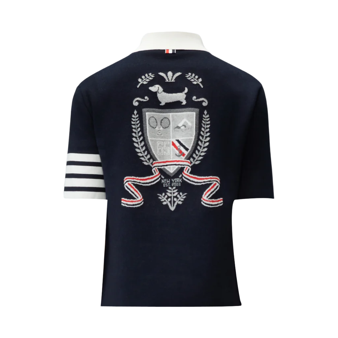 톰브라운 크레이프 인타르시아 자카드 사선 럭비 핏 폴로 네이비(Thom Browne Crest Intarsia Jacquard 4-Bar Rugby Fit Polo Navy) - 2
