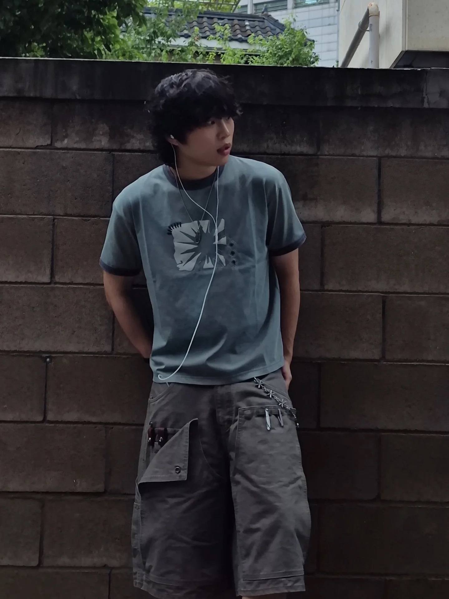 MAINBOOTH Sun Trace T-shirt TEAL Green 착용 스타일