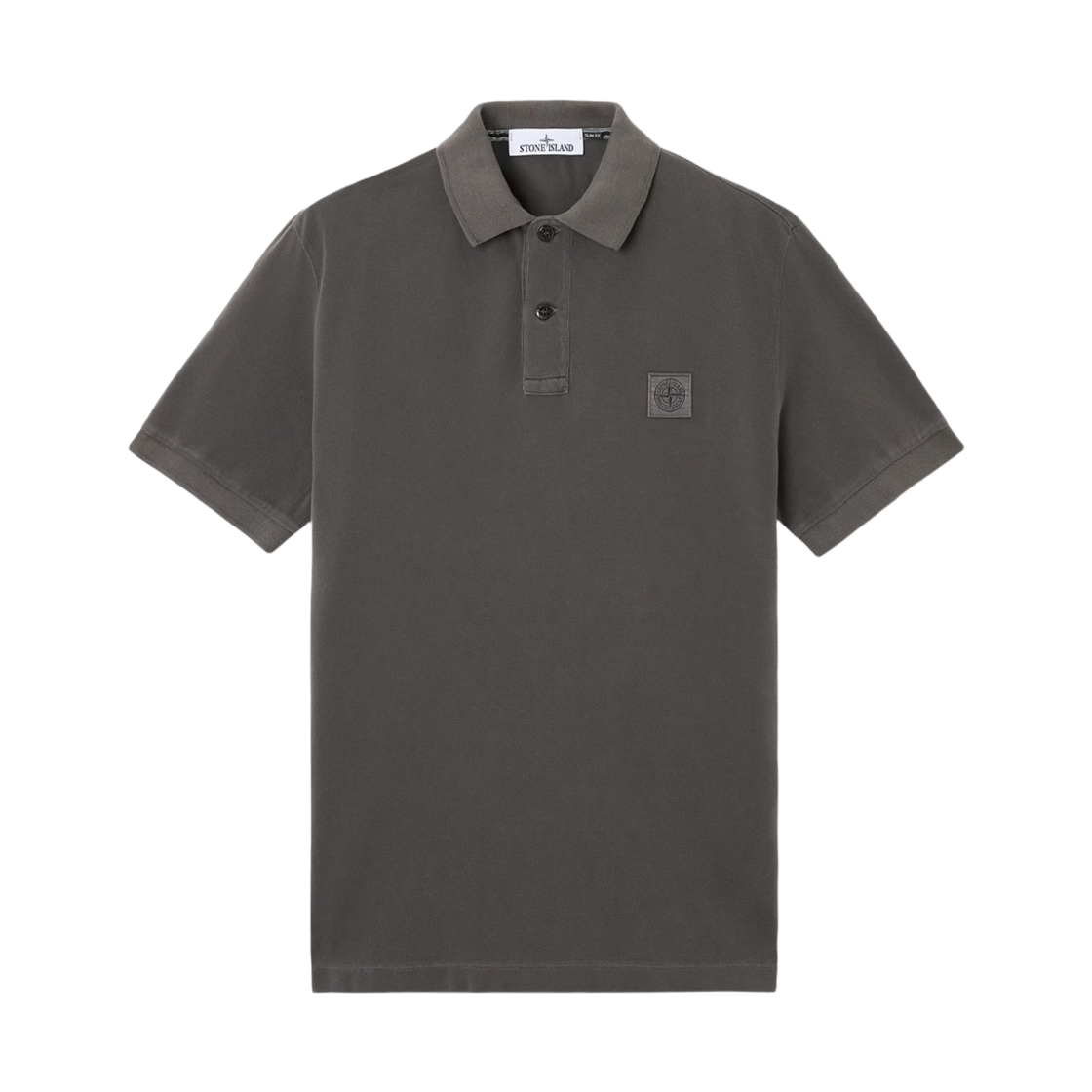 L1S1522002-SCS0067-V0065 Stone Island 22002SC Cotton Pique Pigment Dye Slim Fit Short Sleeve Polo with Compass Patch Charcoal Grey - 26SS