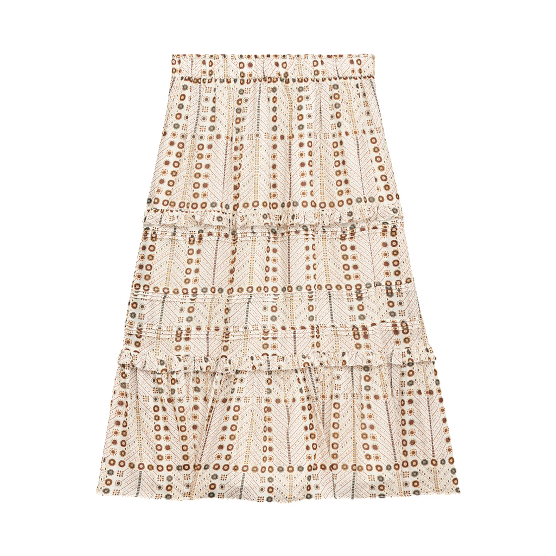JU0239FA-C1J19E-23EC (W) Isabel Marant Diya Long Printed Cotton Voile Skirt Ecru