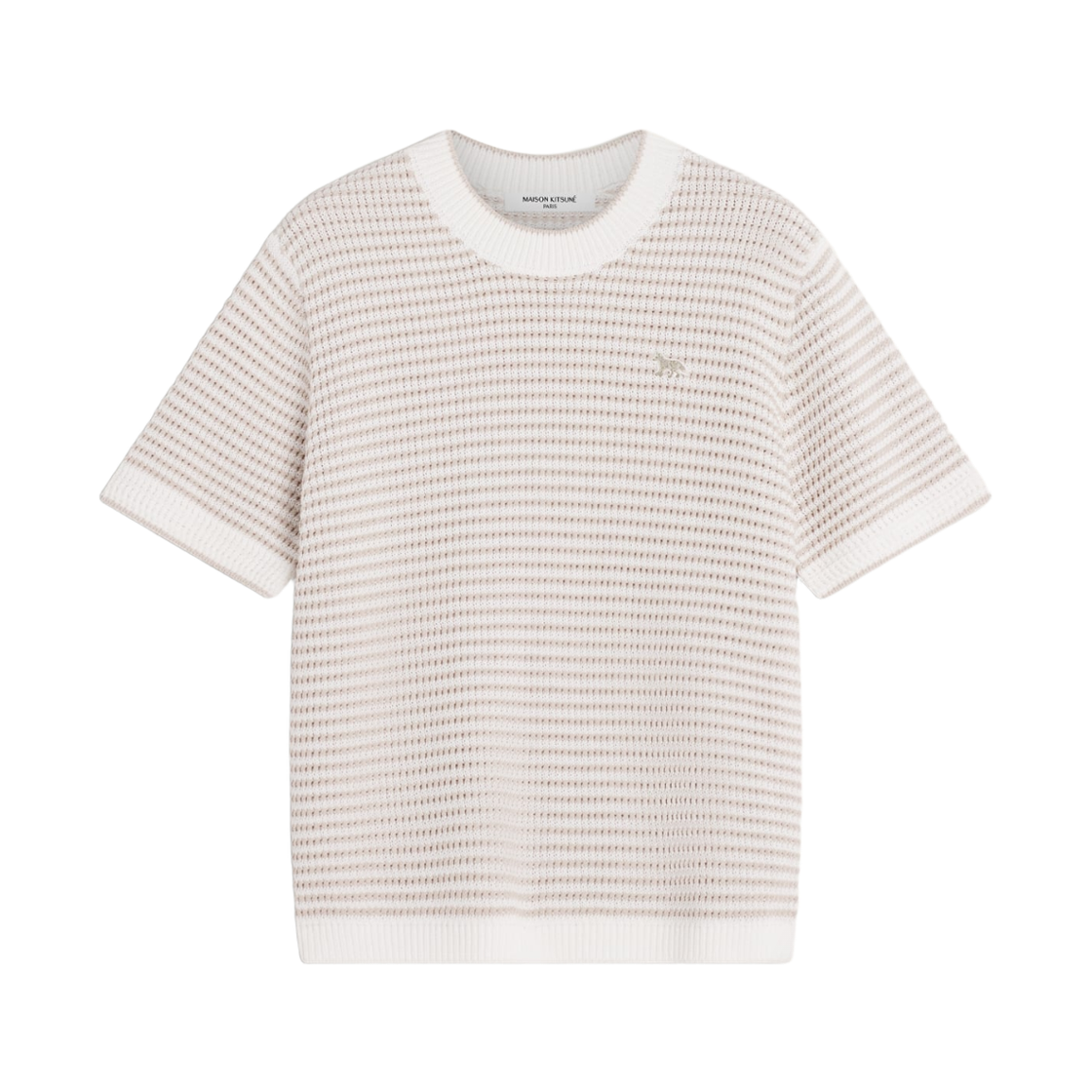 QW00804KT1206-0509 (W) Maison Kitsune Lace Knit Striped Short Sleeve Jumper Ecru Pelican