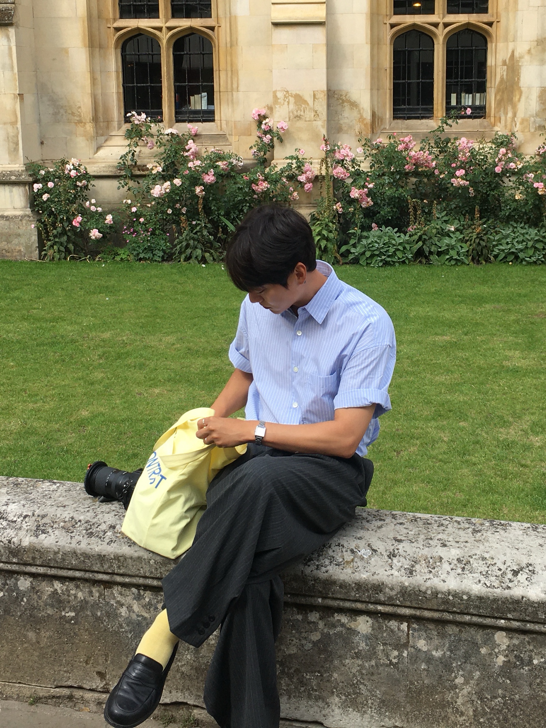 noun Daily Shirts Stripe Blue, noun Easeful Tote Bag Lemon 착용 스타일 - 2