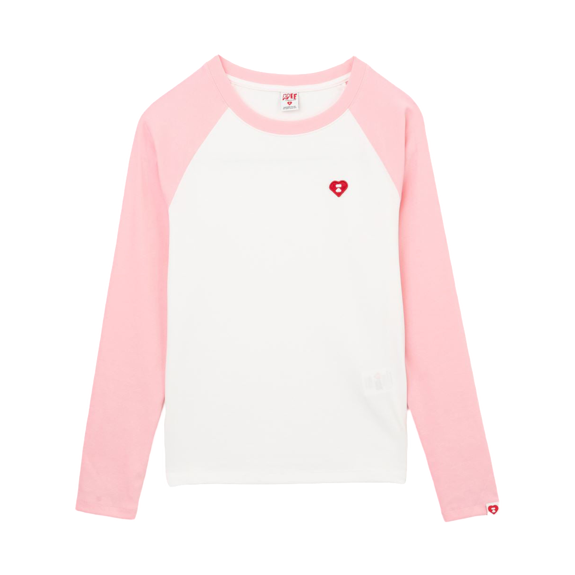 (W) 베이프 하트 뱃지 래글런 롱슬리브 티셔츠 화이트 핑크((W) BAPE Heart Badge Raglan L/S T-Shirt White Pink)
