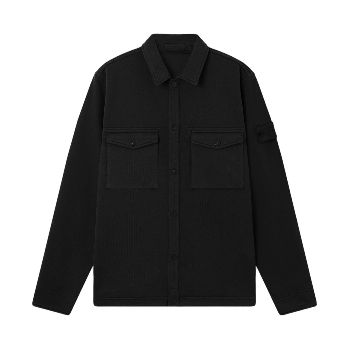 L1S1561000-26S0F42-V0029 Stone Island 6100026 Heavy Organic Cotton Fleece_S.I. Ghost Regular-Fit Collared Sweatshirt with Chest Pockets Black - 26SS