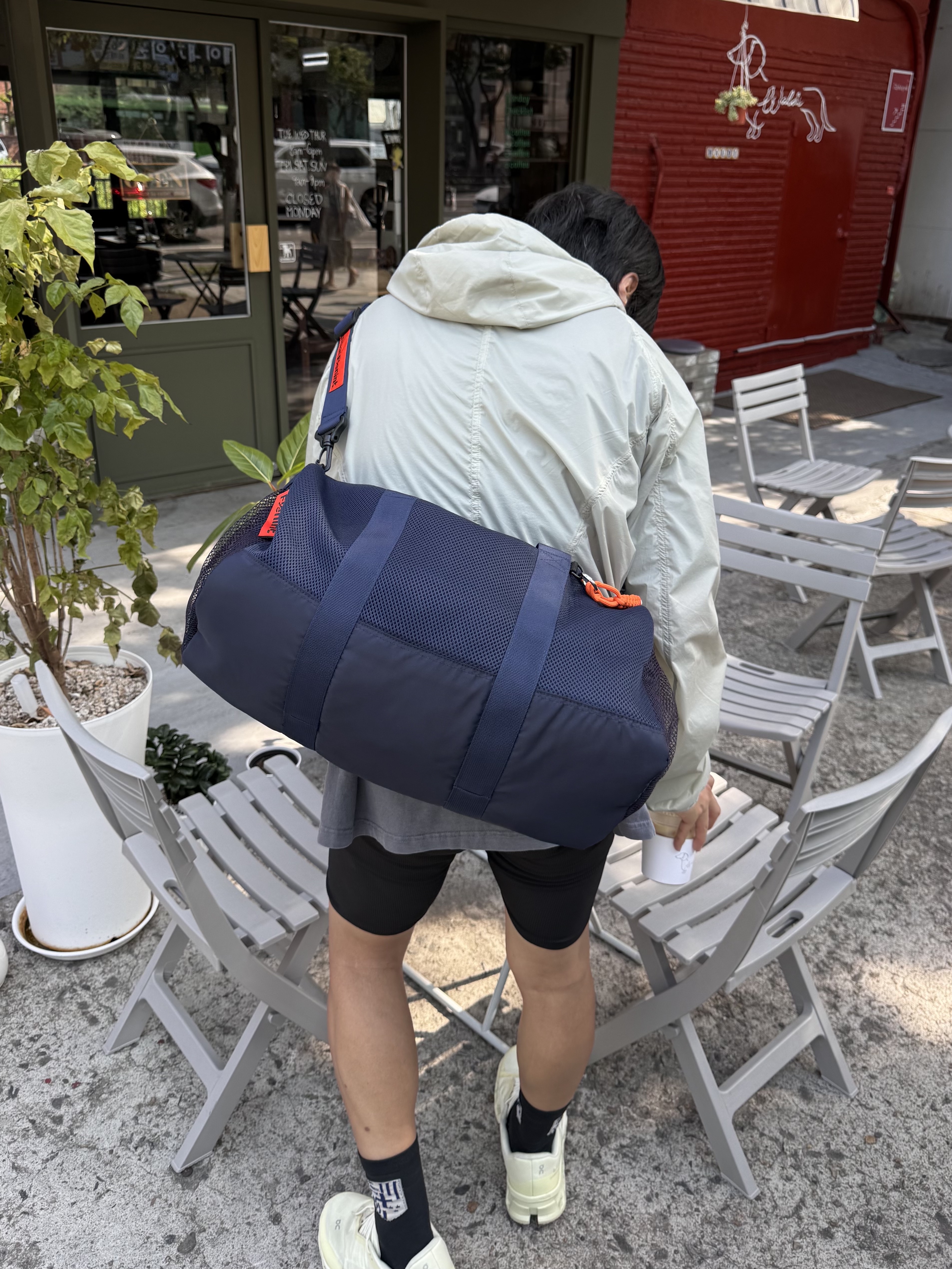 On Running x Post Archive Faction (Paf) Cloudmonster 2 Seedling White, UVU Half Tight 2.0 Black 착용 스타일 - 10