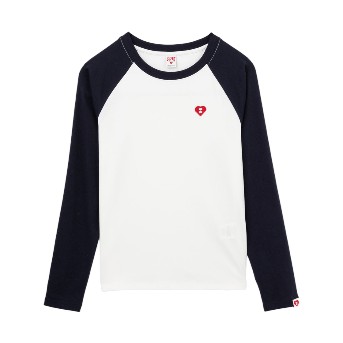 (W) 베이프 하트 뱃지 래글런 롱슬리브 티셔츠 화이트 블랙((W) BAPE Heart Badge Raglan L/S T-Shirt White Black)
