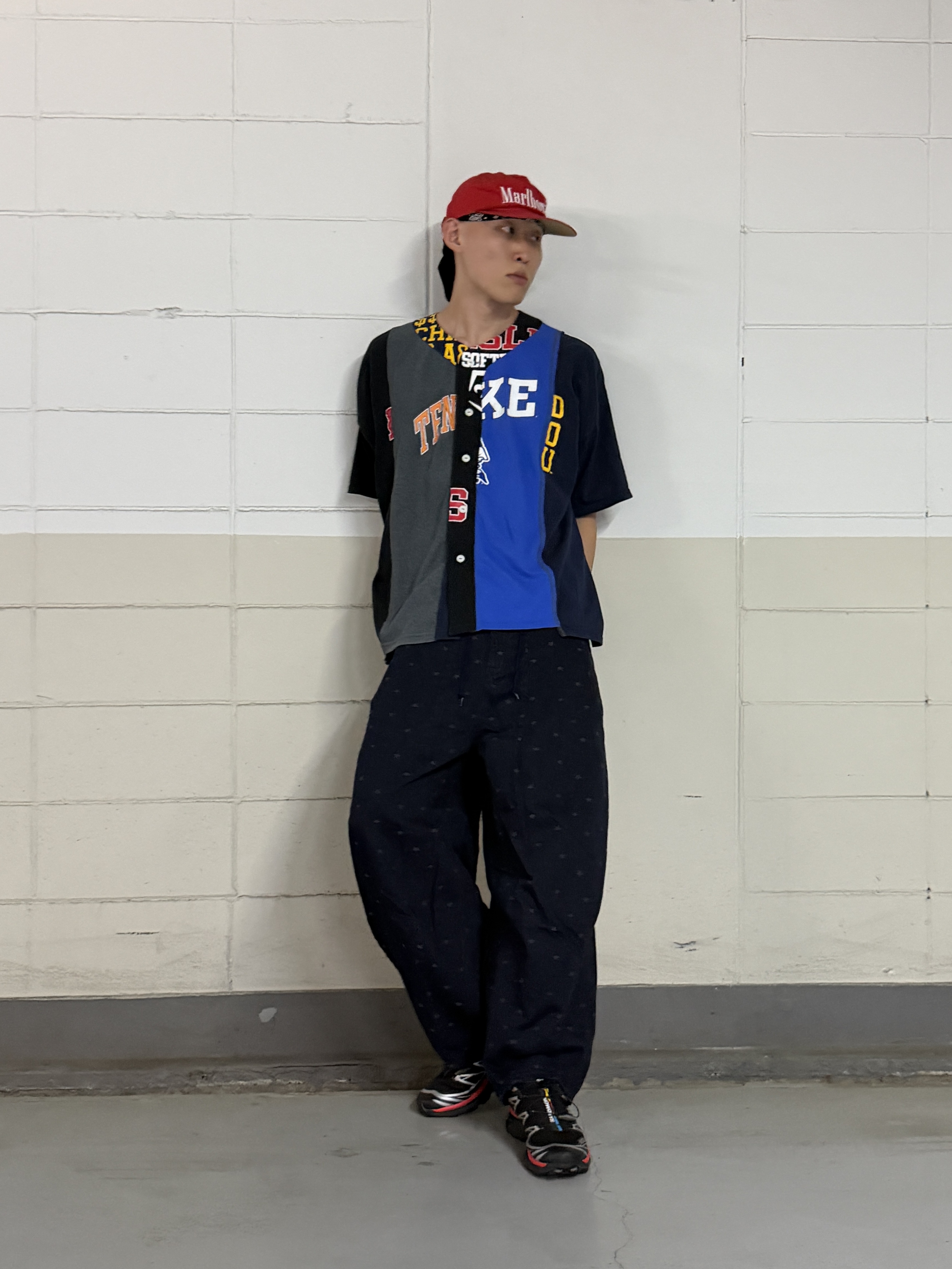 Salomon XT-6 Black Fiery Red Silver, Needles H.D.P. Leopard Pants Navy 착용 스타일 - 1