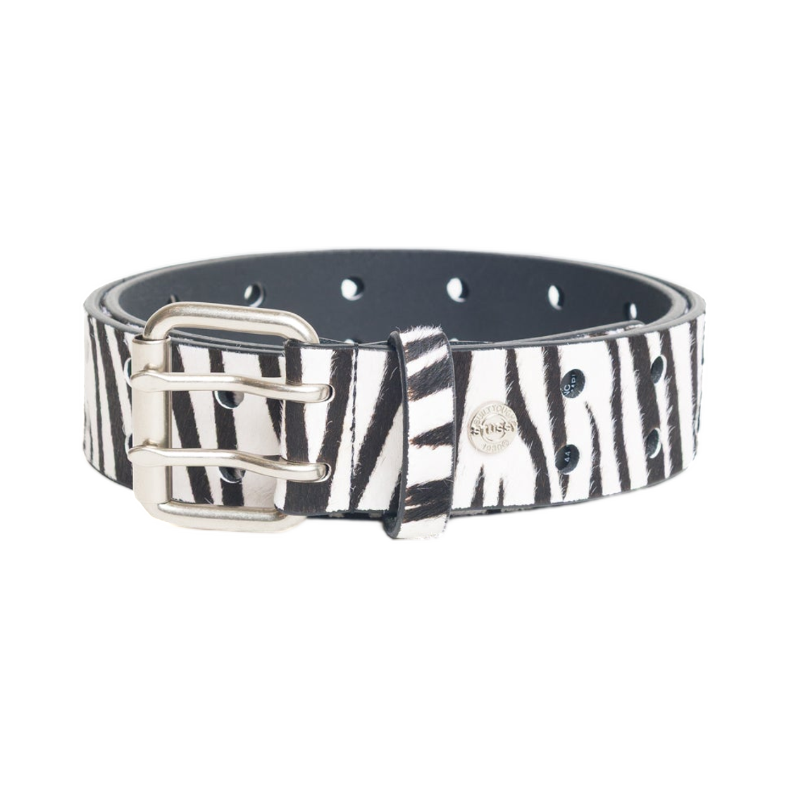 135204 Stussy Punch Out Leather Belt Hairy Zebra Pattern