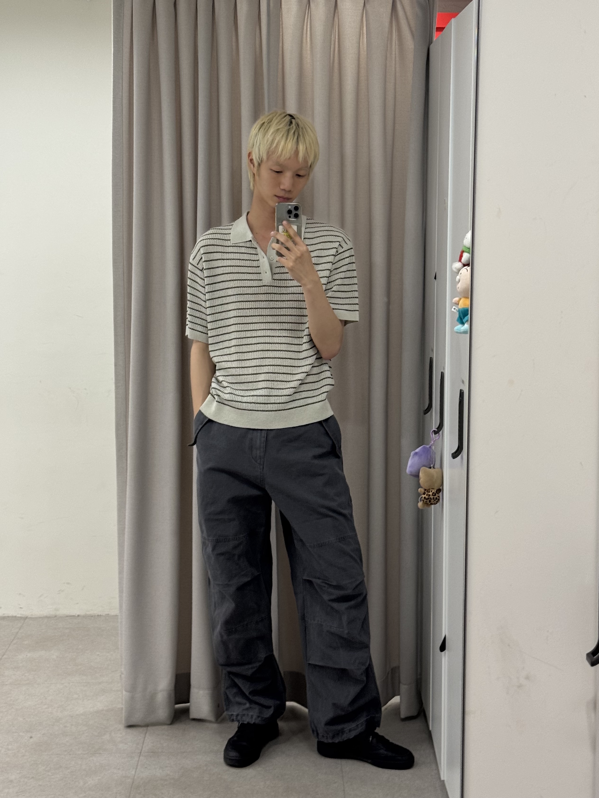 noun Washed Panel Pants Charcoal 착용 스타일