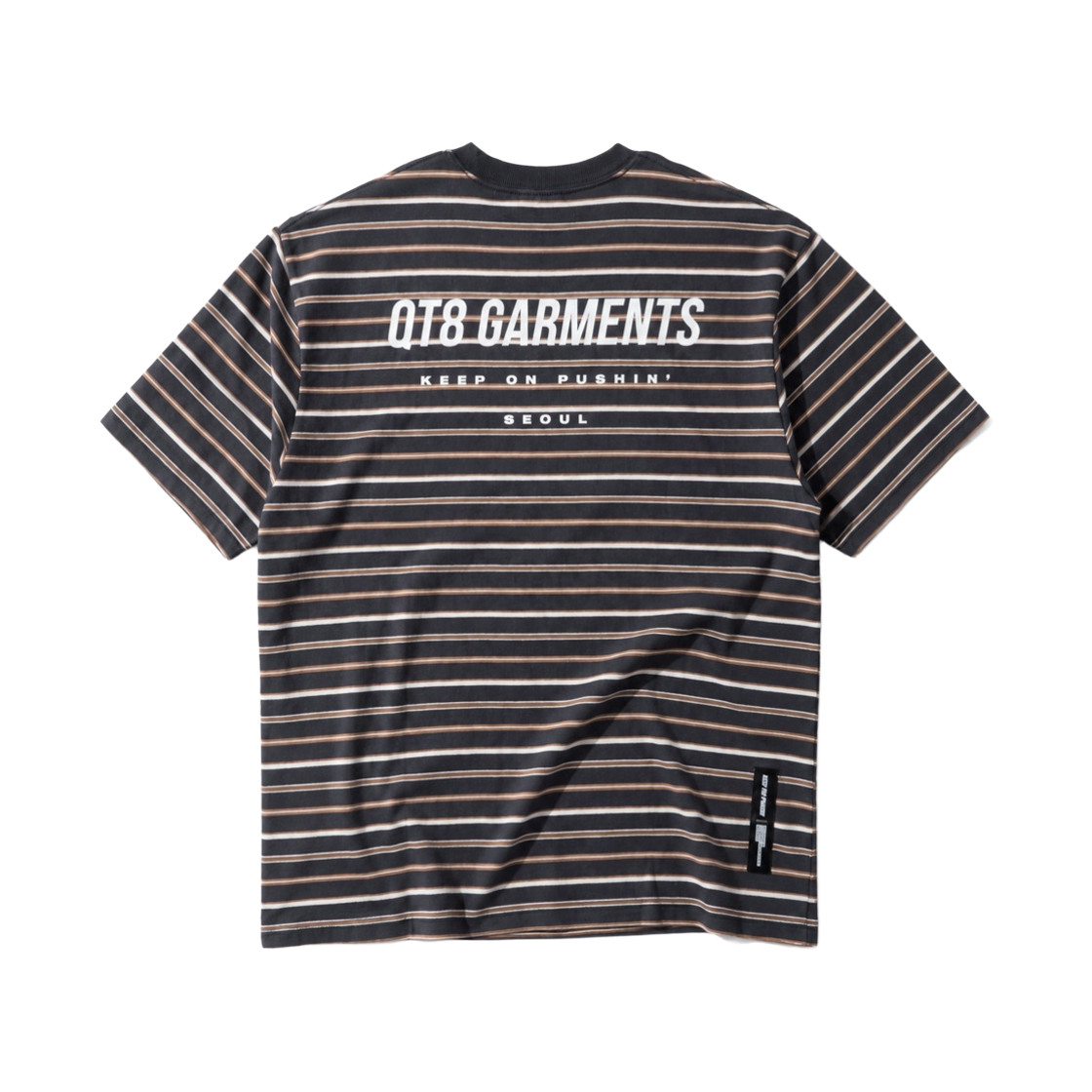 큐티에잇 가먼츠 스트라이프 심플 로고 워시드 티 차콜(QT8 GARMENTS Stripe Simple Logo Washed Tee Charcoal) - 2