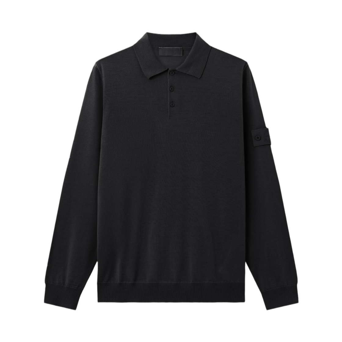 L1S1551000-76S00FC-V0029 Stone Island 5100076 Light Pure RWS Wool_S.I. Ghost Regular-Fit Long-Sleeve Polo with Ribbed Trims Black - 26SS