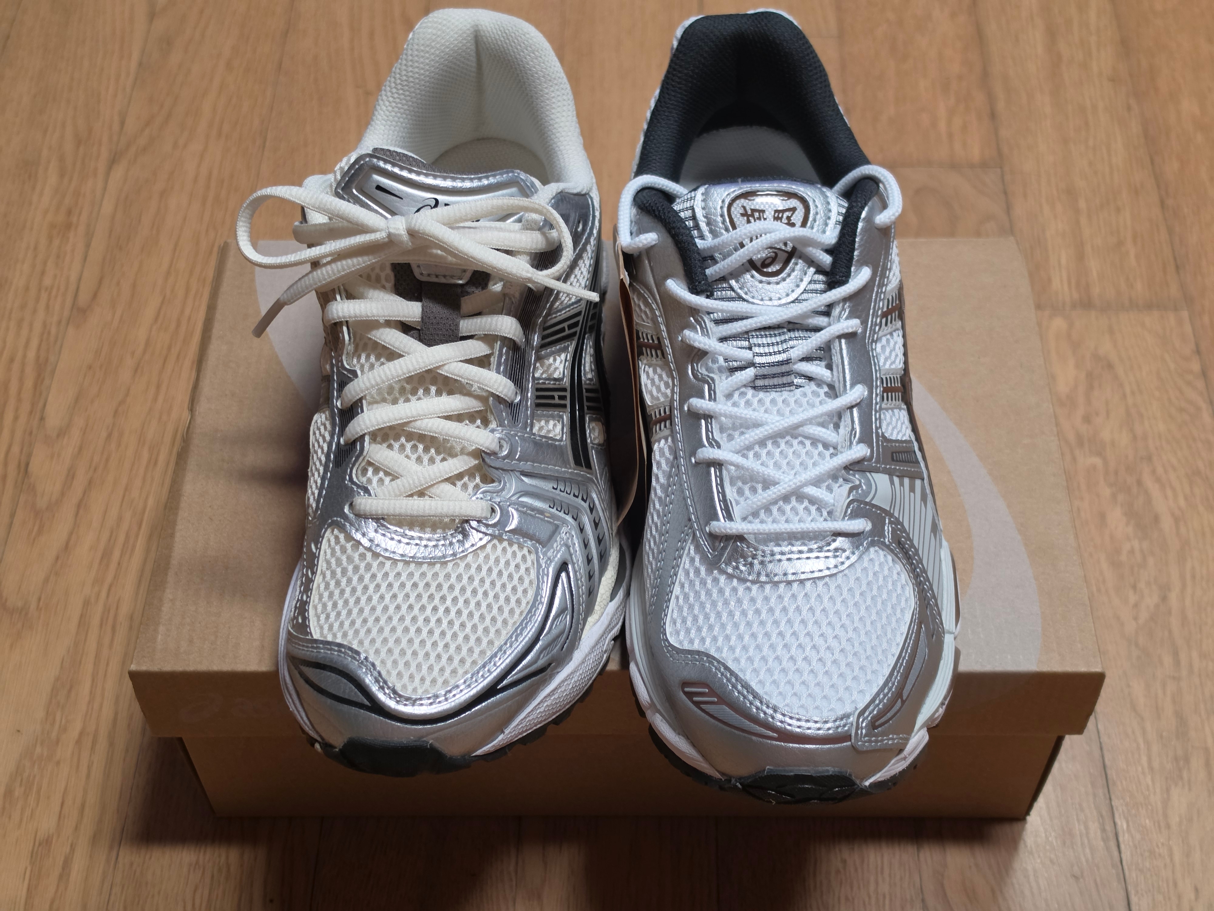 Asics Gel-Kayano 12.1 White Graphite Grey, Asics Gel-Kayano 14 Cream Black 착용 스타일 - 5