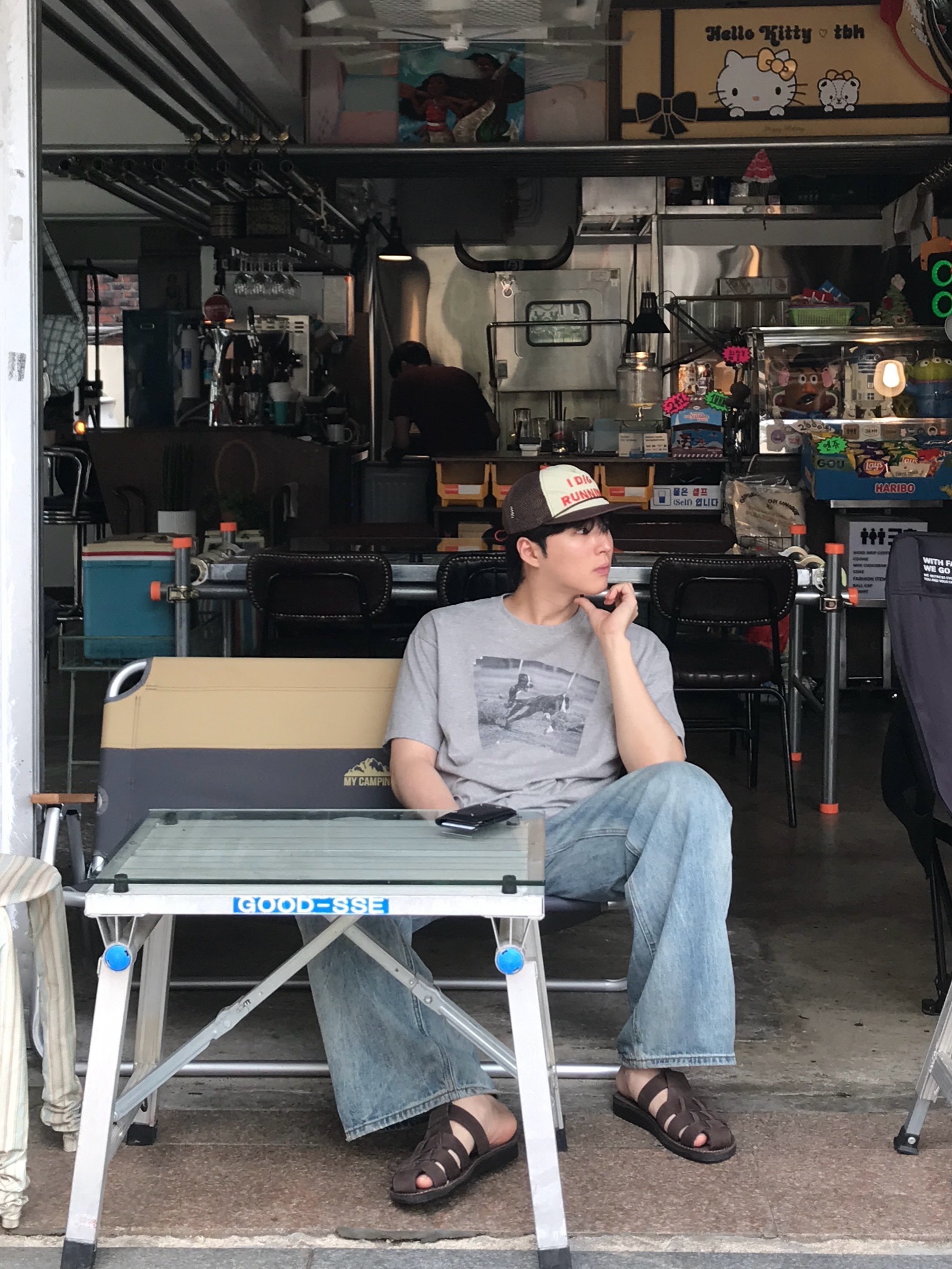 JERUSALEM SANDALS 1063NN Michael Slide Brown 착용 스타일 - 3
