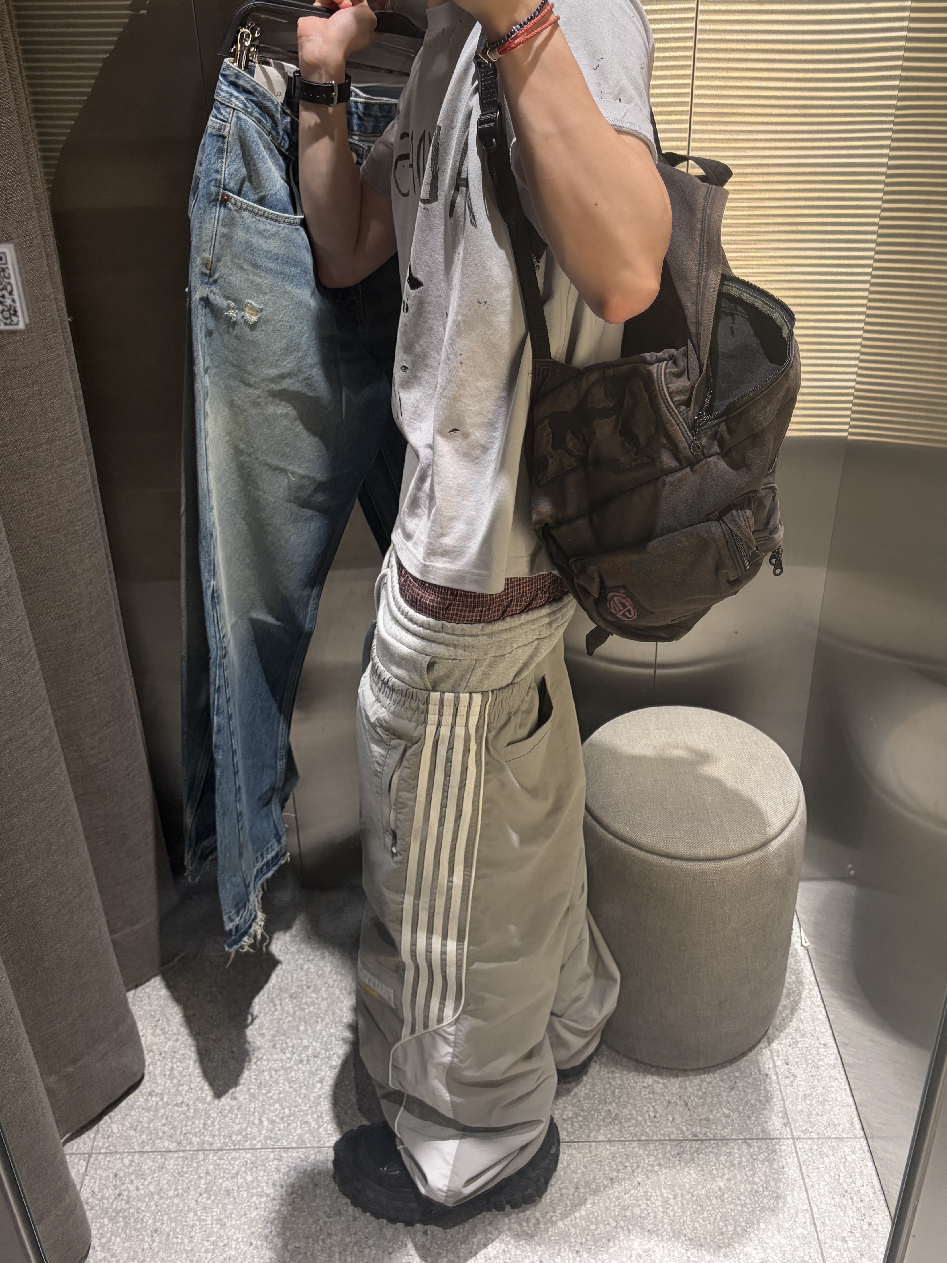 Adidas x Song for the Mute 007 S/S T-Shirt Grey - US Sizing, Protocol Index 3 Layered Track Pants Grey 착용 스타일 - 2