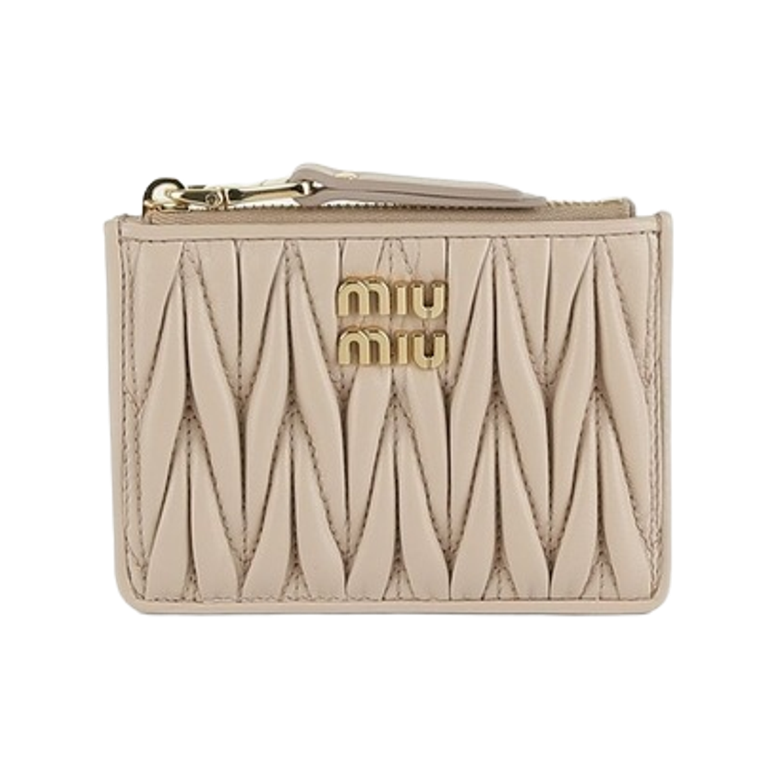 5MC093-AFPP-F0236 Miu Miu Matelasse Nappa Leather Card Holder Powder Pink