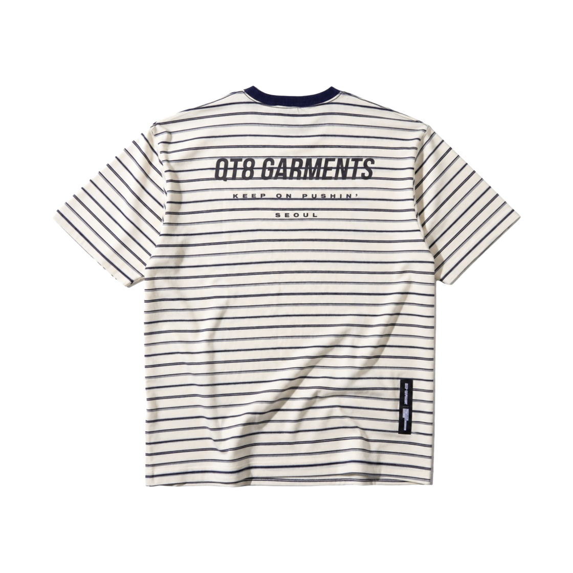 큐티에잇 가먼츠 스트라이프 심플 로고 워시드 티 아이보리(QT8 GARMENTS Stripe Simple Logo Washed Tee Ivory) - 2