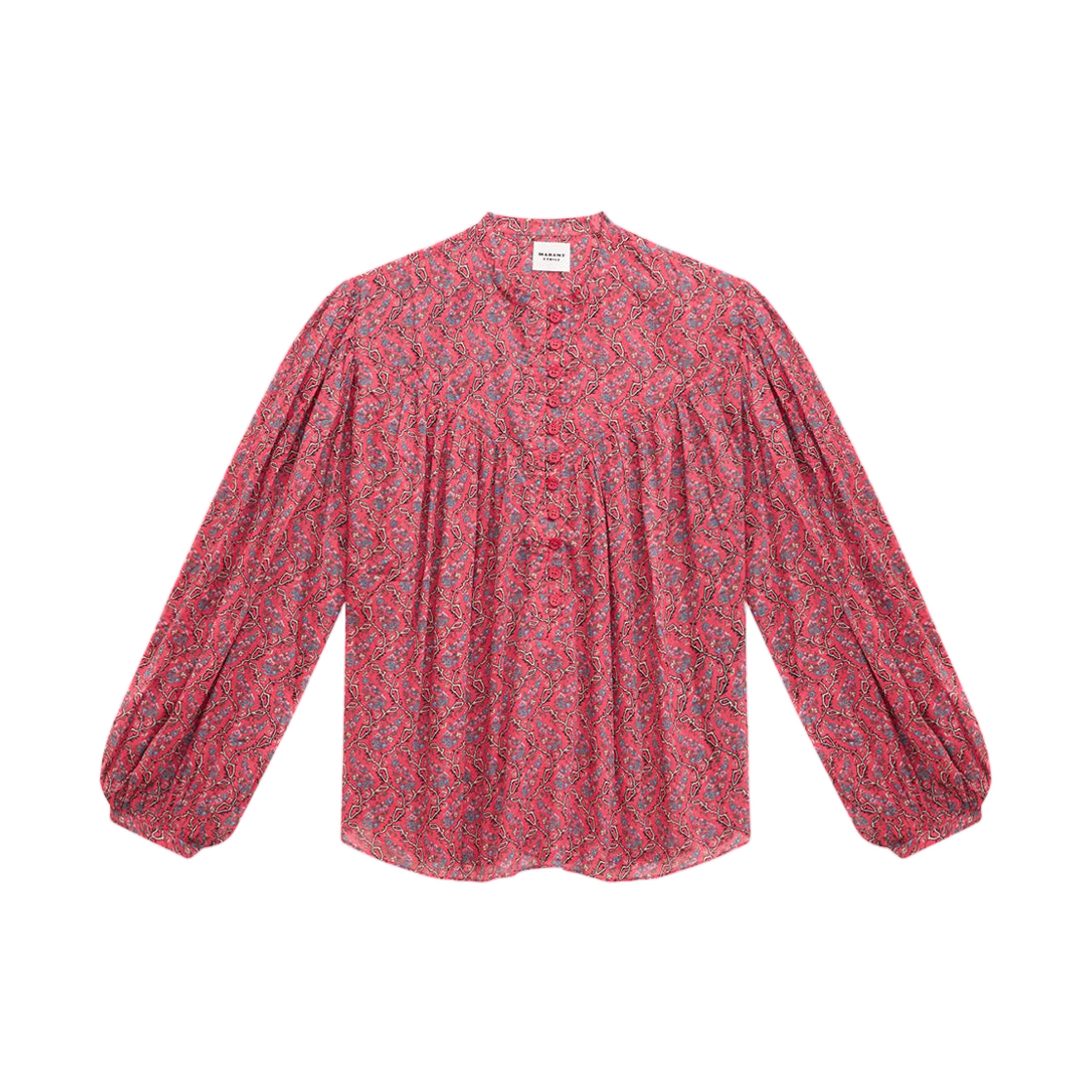 HT0022FA-B1J14E-CRBR (W) Isabel Marant Salika Printed Cotton Voile Blouse Top Cranberry