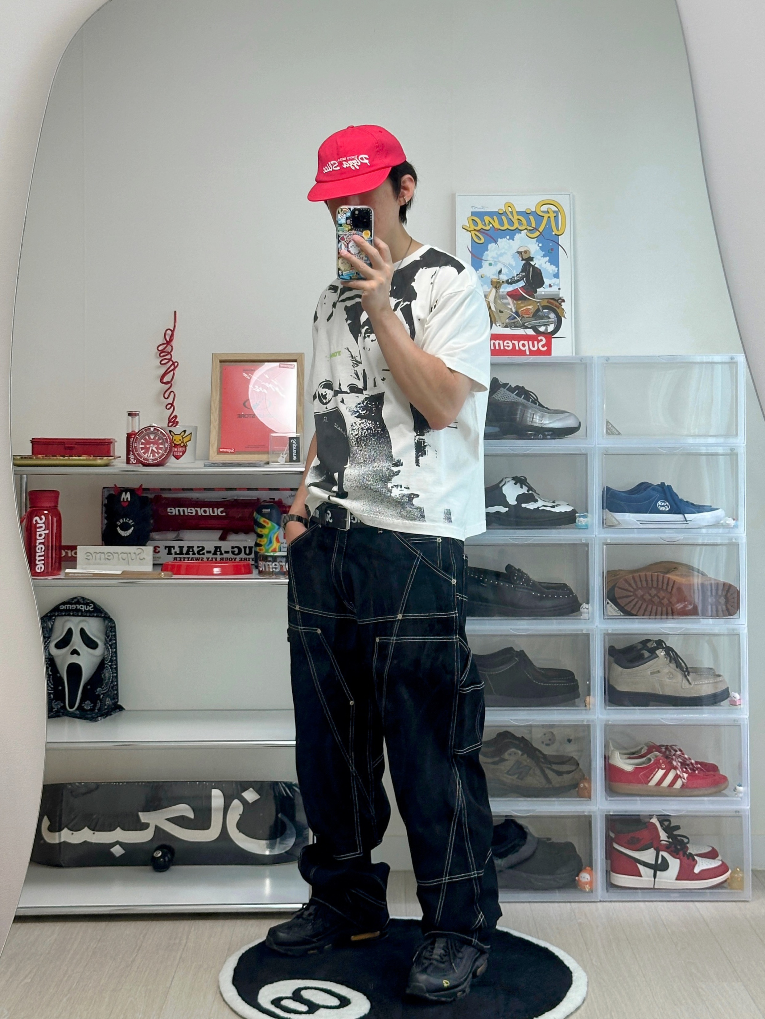 Supreme Contrast Stitch Double Knee Painter Jean Black - 26SS 착용 스타일