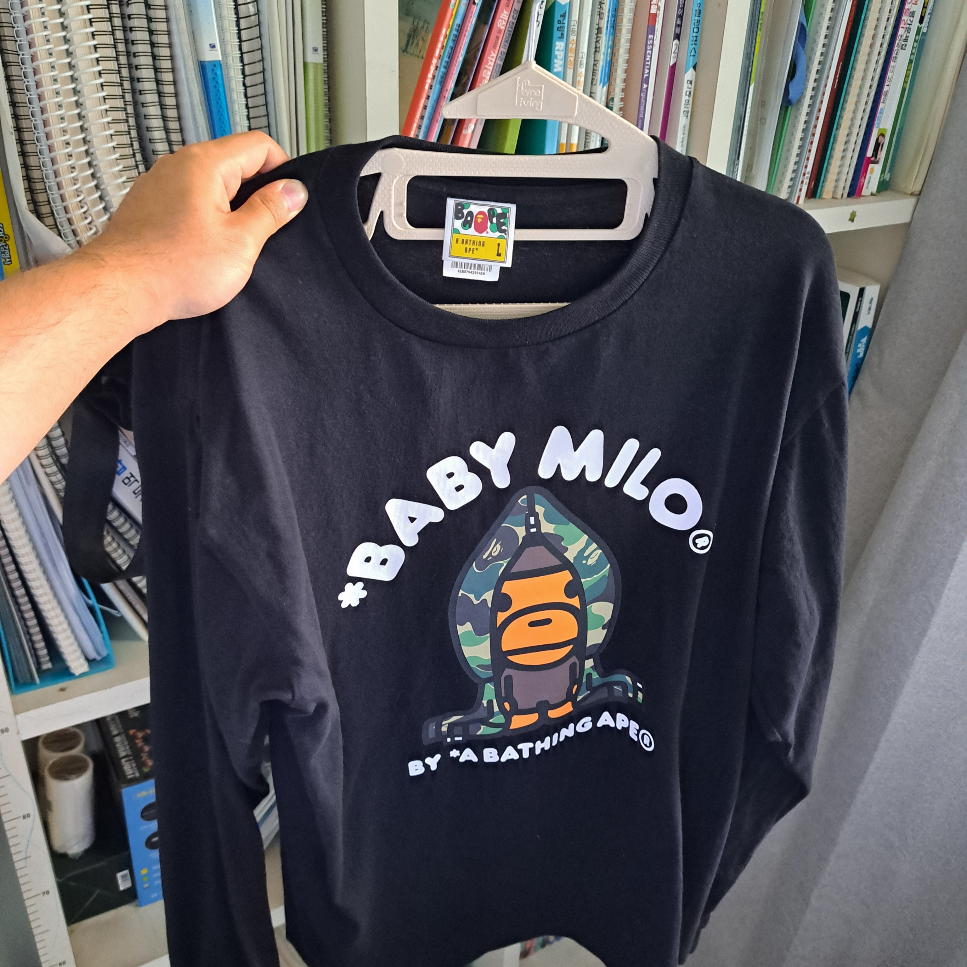 BAPE ABC Camo Milo Hoodie L/S T-Shirt Black Green 착용 스타일