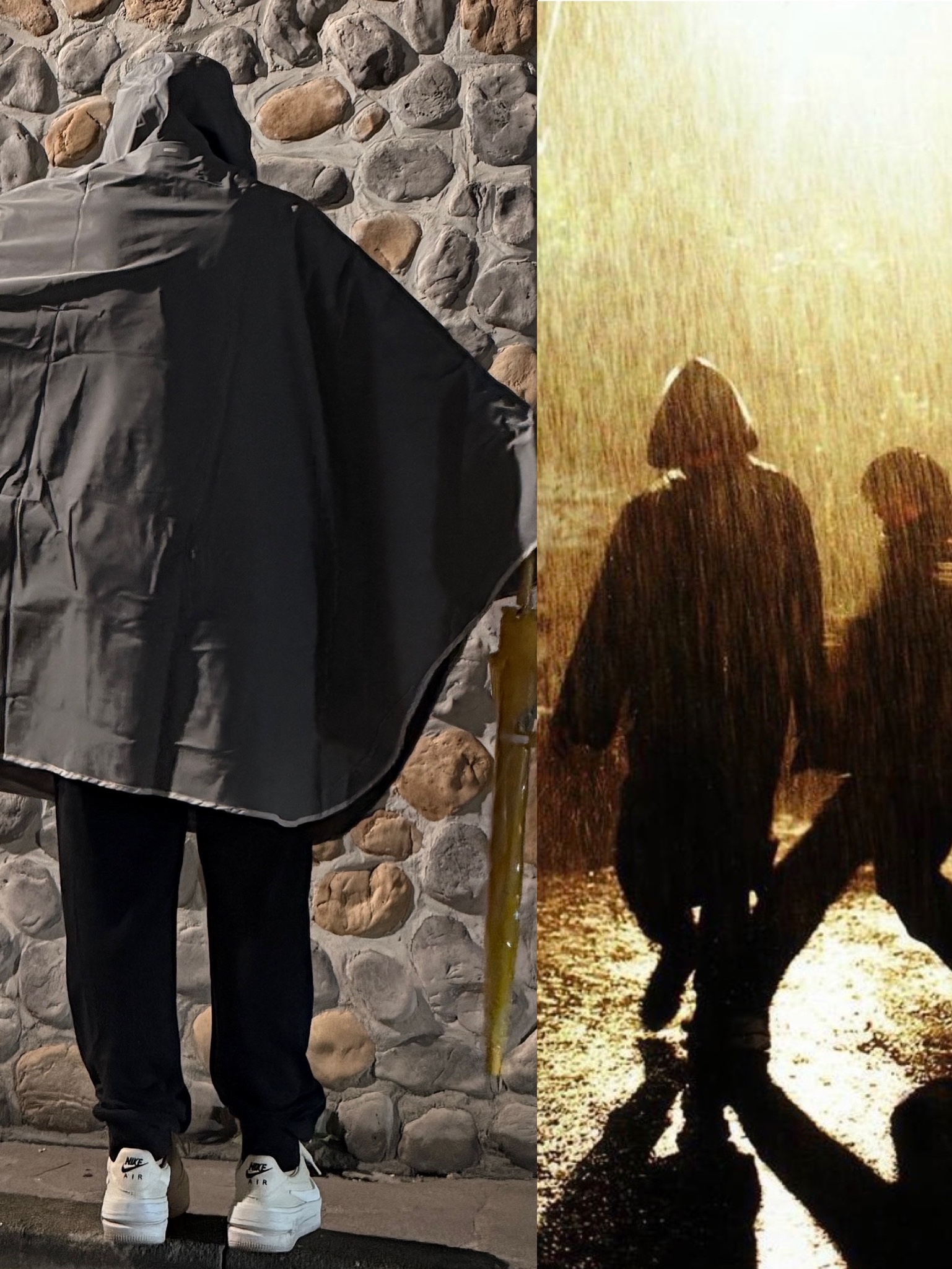Starbucks x Hunter Light Rain Poncho Gray 착용 스타일