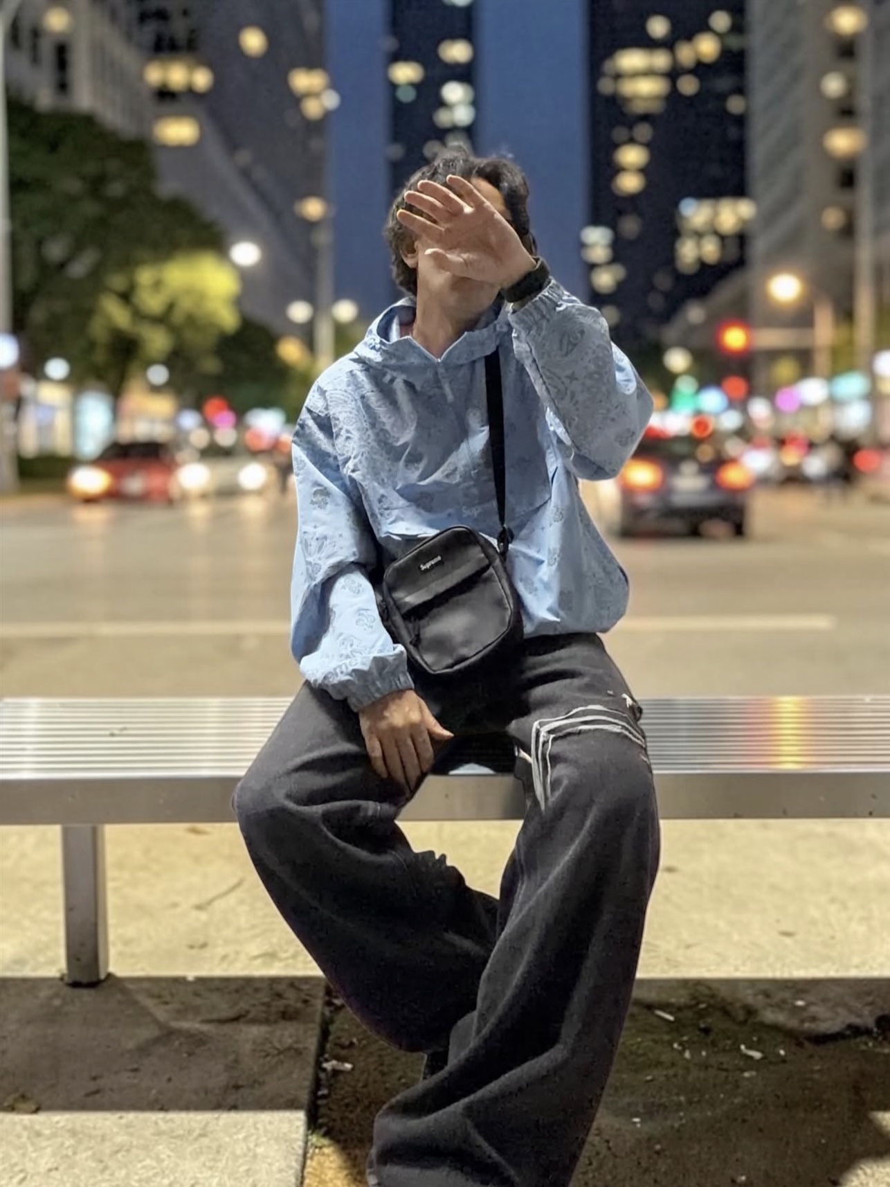 Supreme Reflective Bandana Anorak Light Blue - 26SS 착용 스타일 - 2