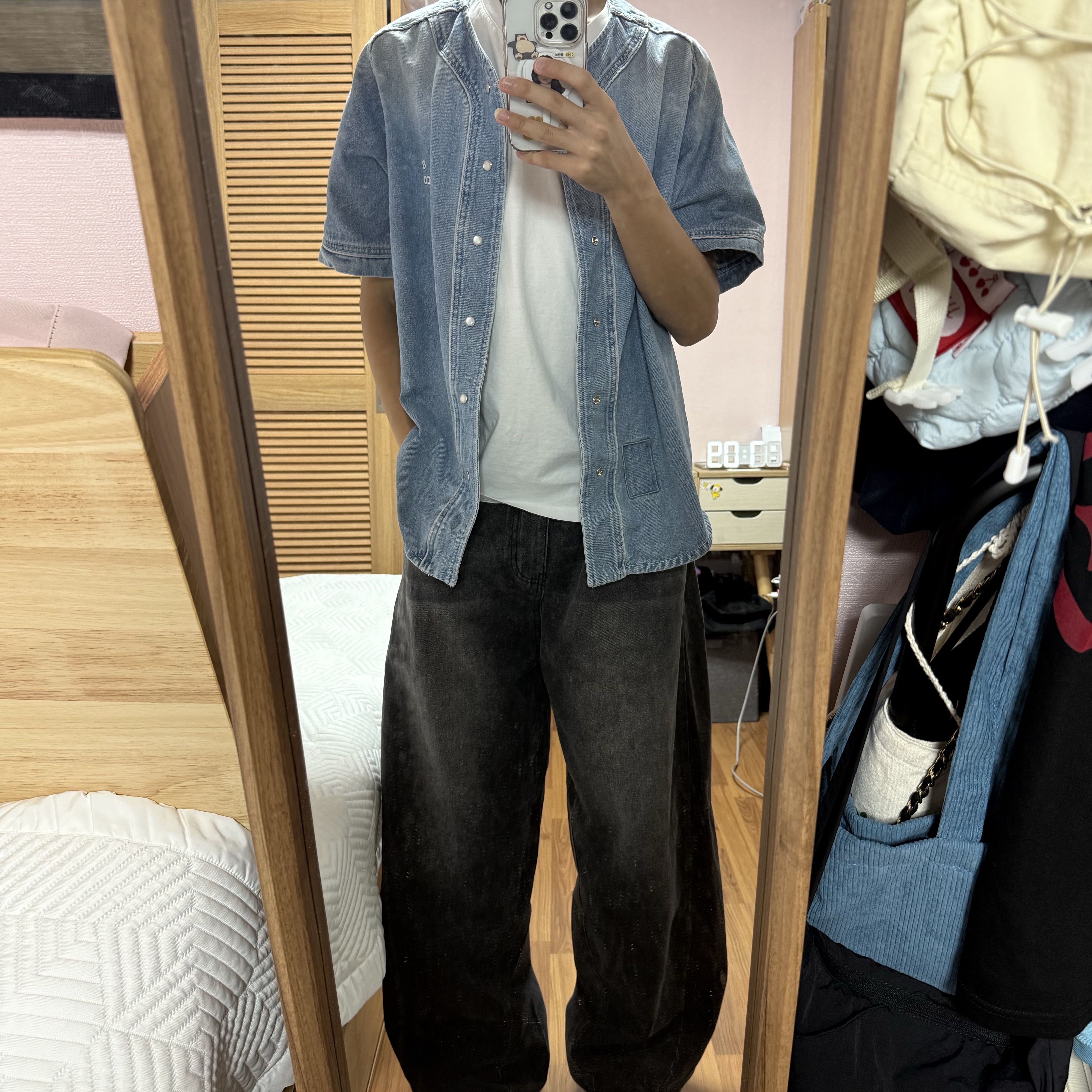 IAB Studio Denim Baseball Jersey Blue 착용 스타일