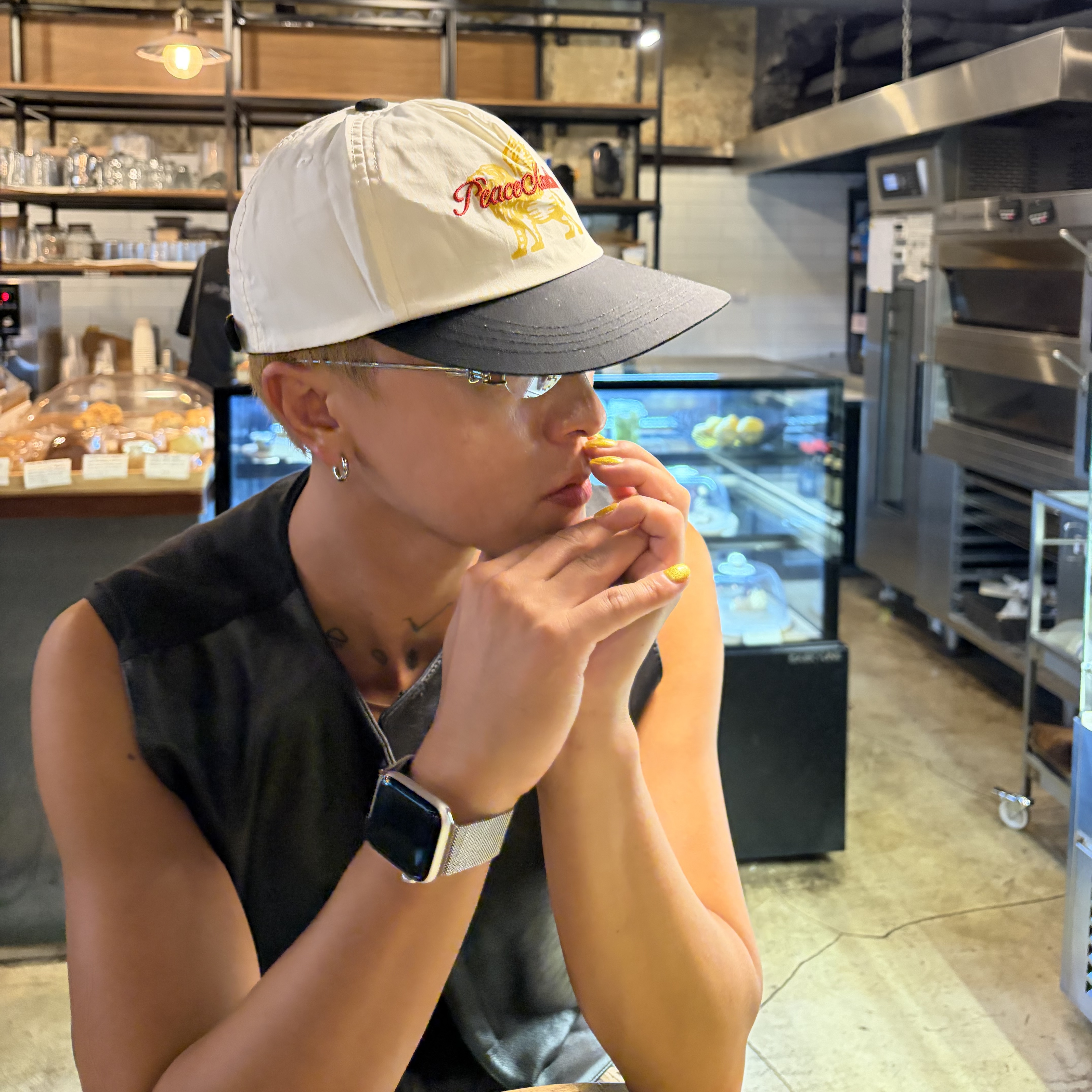 Peaceminusone x Joopiter Five-Panel Baseball Cap White, Gentle Monster Origami 02 Silver Clear 착용 스타일 - 1