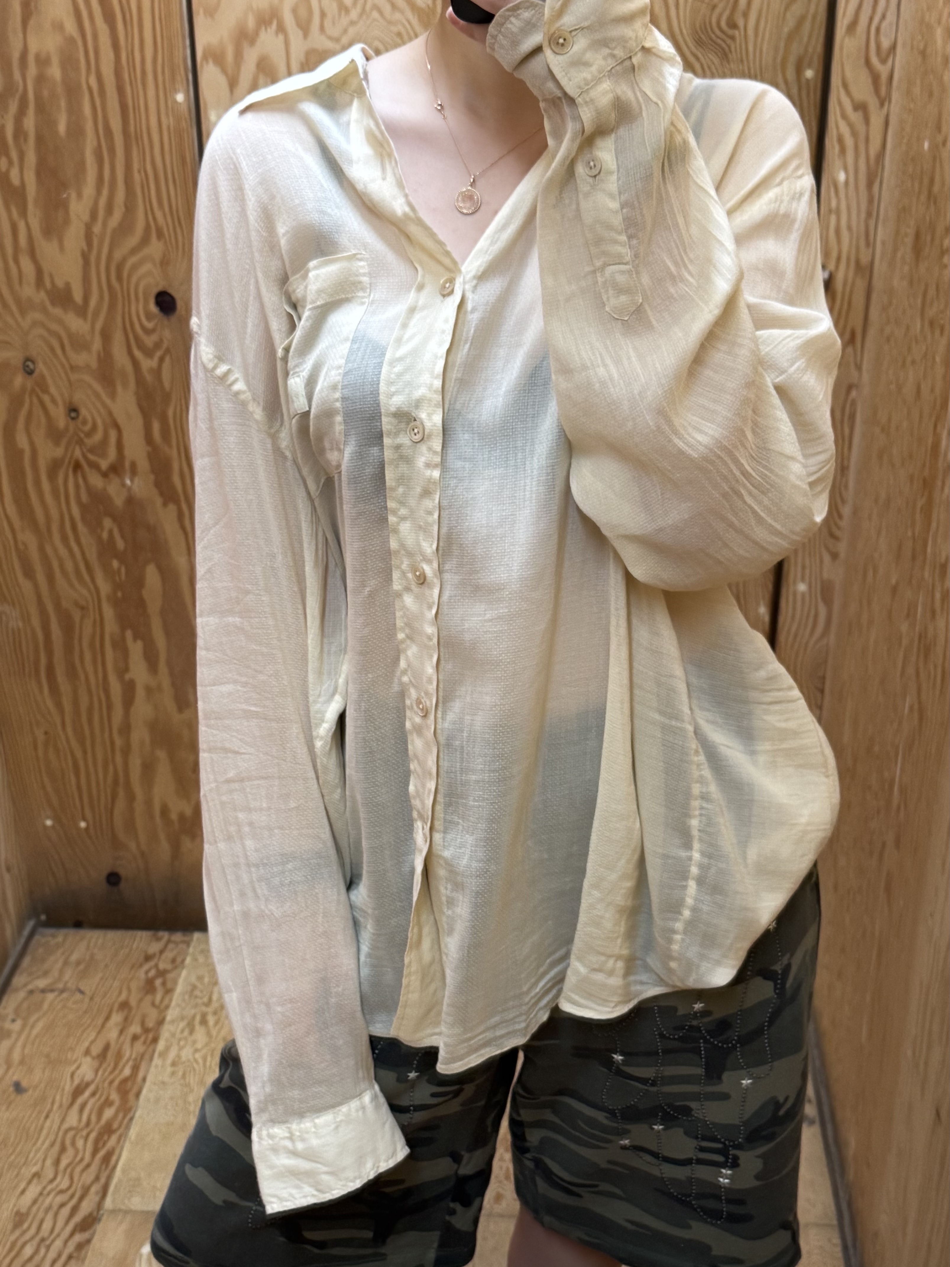 Stussy x Our Legacy Work Shop Shirt Sand Cotton Silk 착용 스타일
