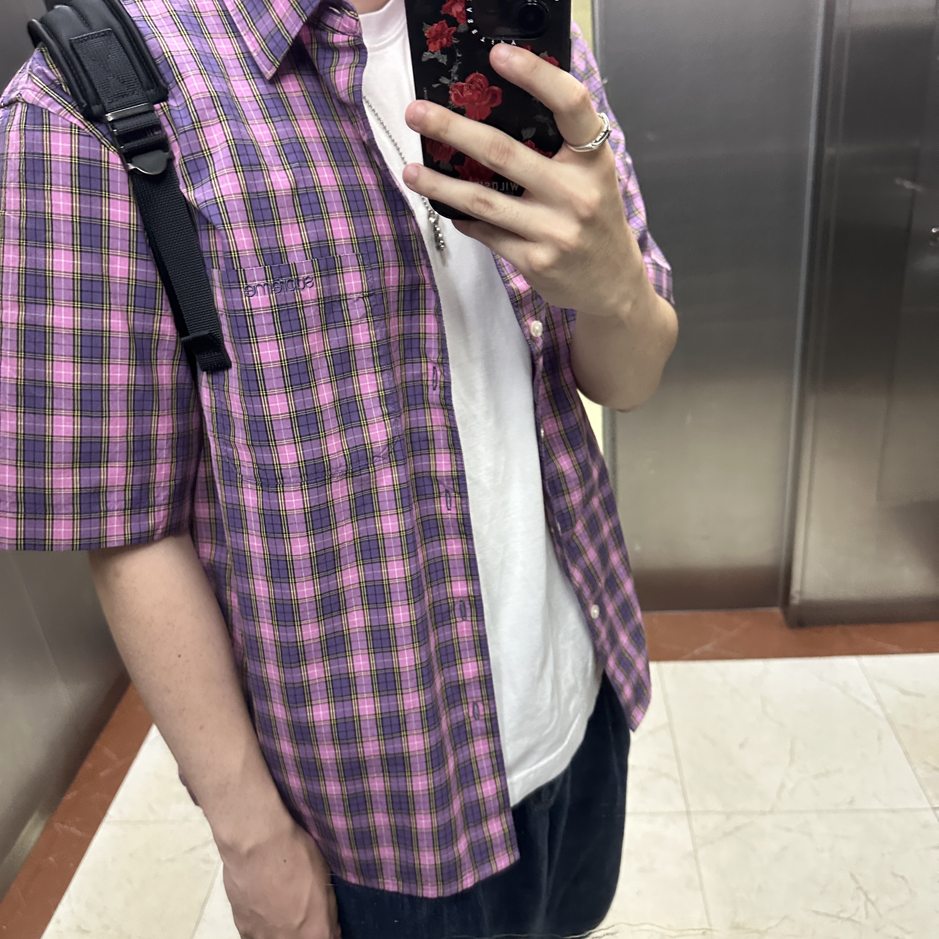 Supreme Mini Plaid S/S Shirt Purple - 26SS 착용 스타일 - 2