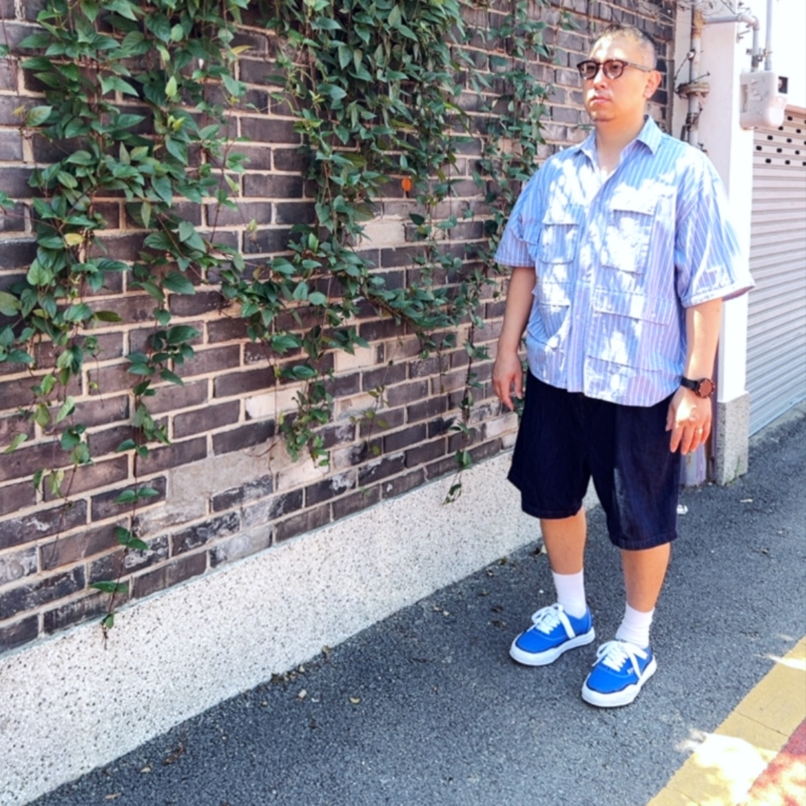 Maison Mihara Yasuhiro Baker OG Sole Canvas Low Cut Sneakers CL Blue 착용 스타일 - 2