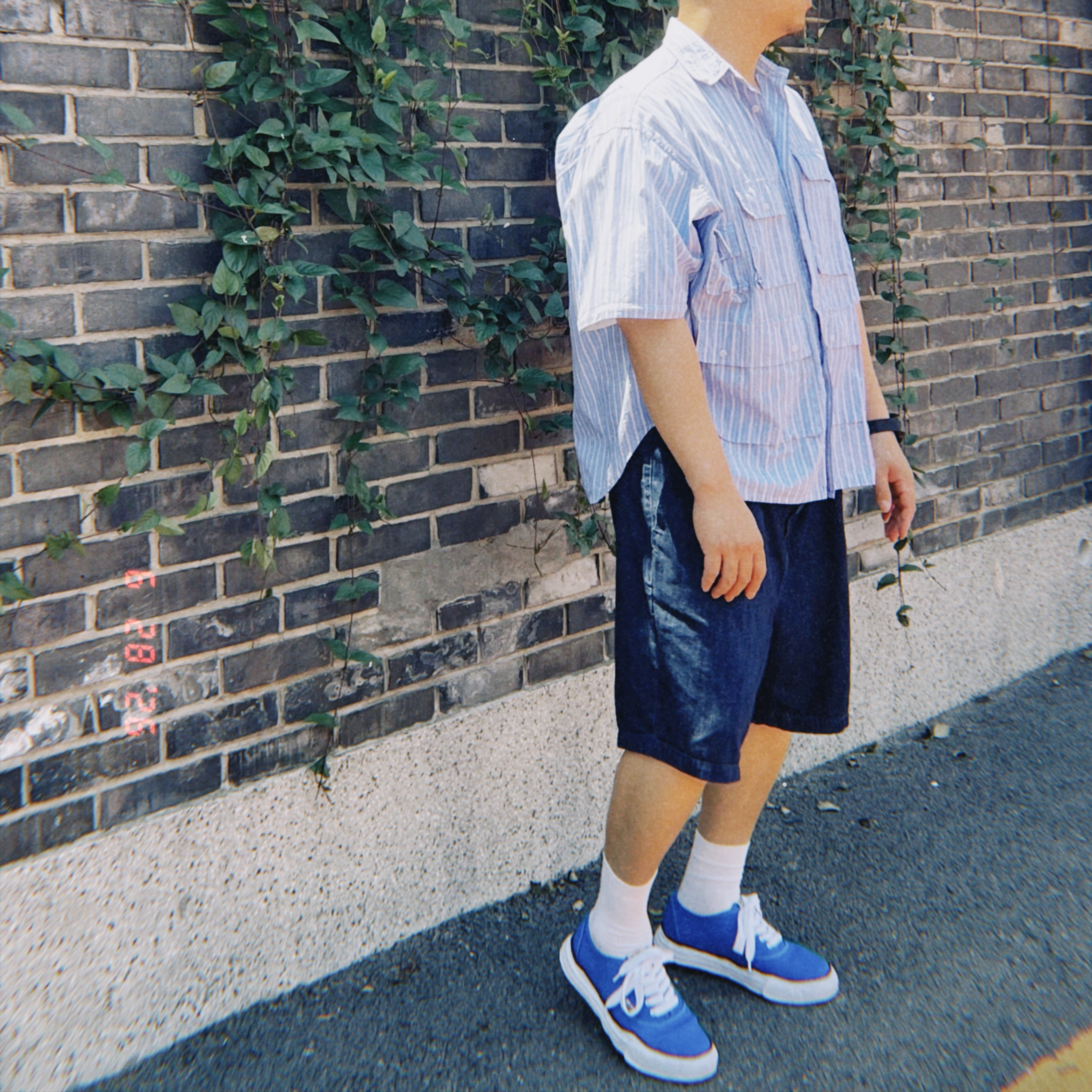 Maison Mihara Yasuhiro Baker OG Sole Canvas Low Cut Sneakers CL Blue 착용 스타일 - 3