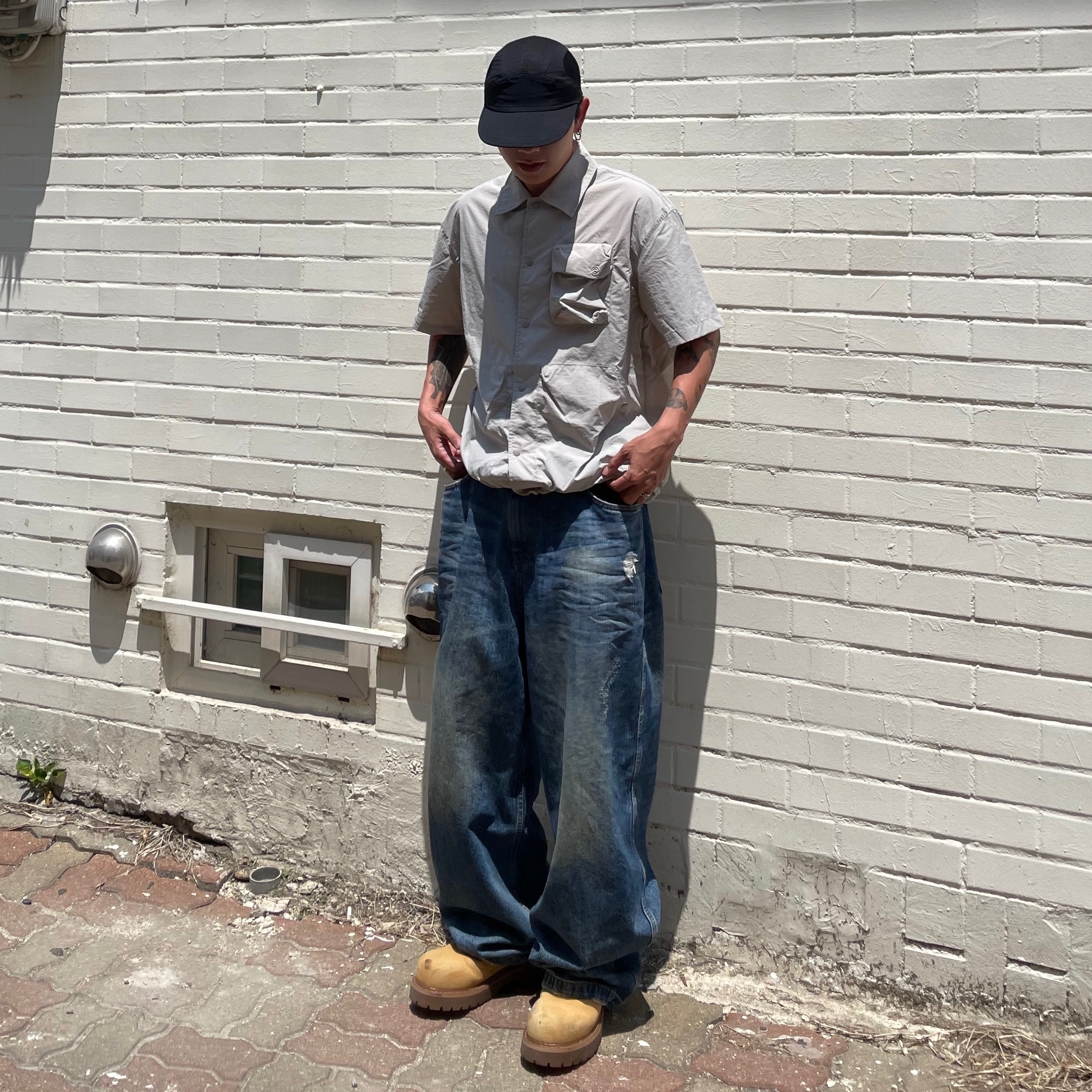 Nonnod Double pocket Japanese Denim Mid Blue ์ฐฉ์ฉ ์คํ์ผ - 1