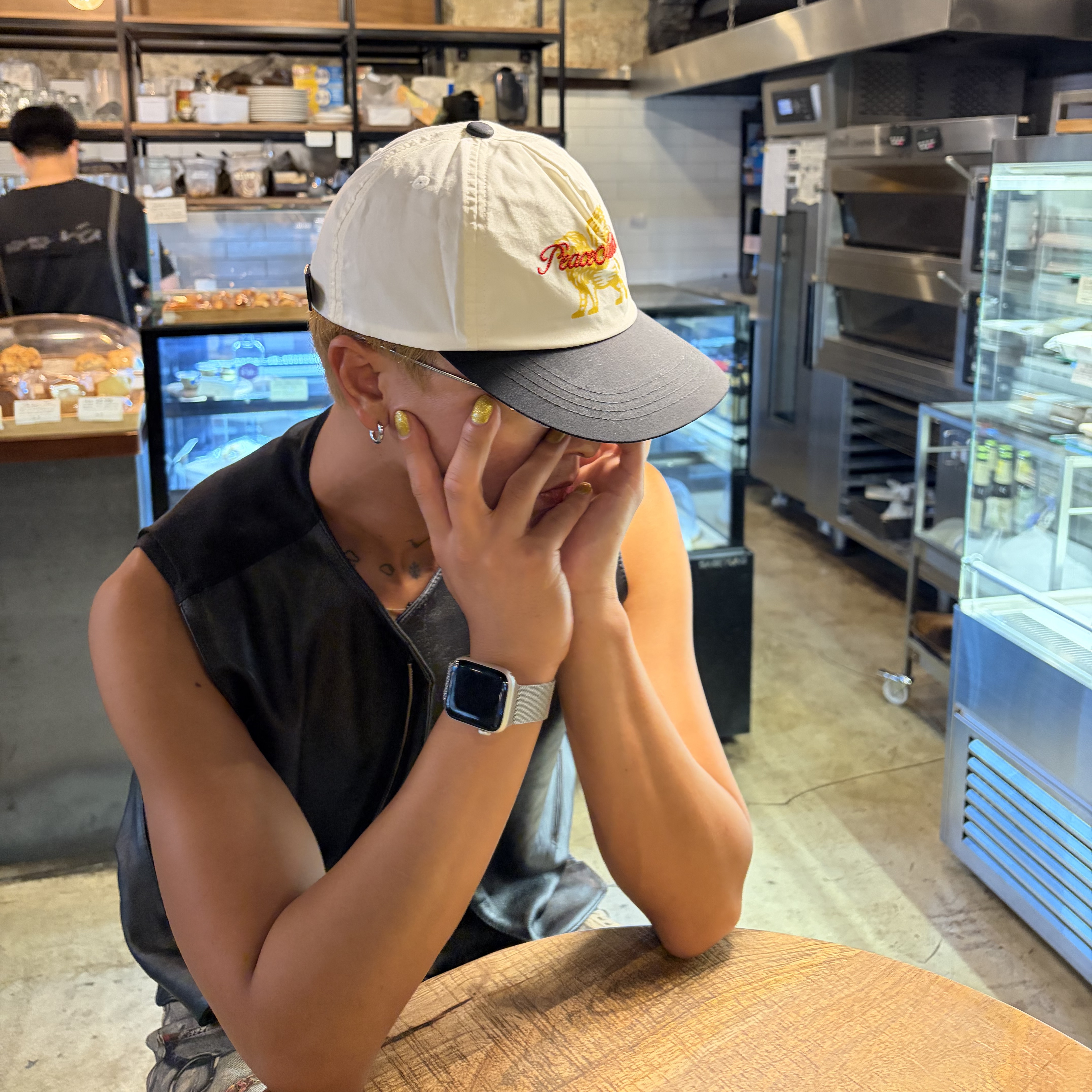 Peaceminusone x Joopiter Five-Panel Baseball Cap White, Gentle Monster Origami 02 Silver Clear 착용 스타일 - 2