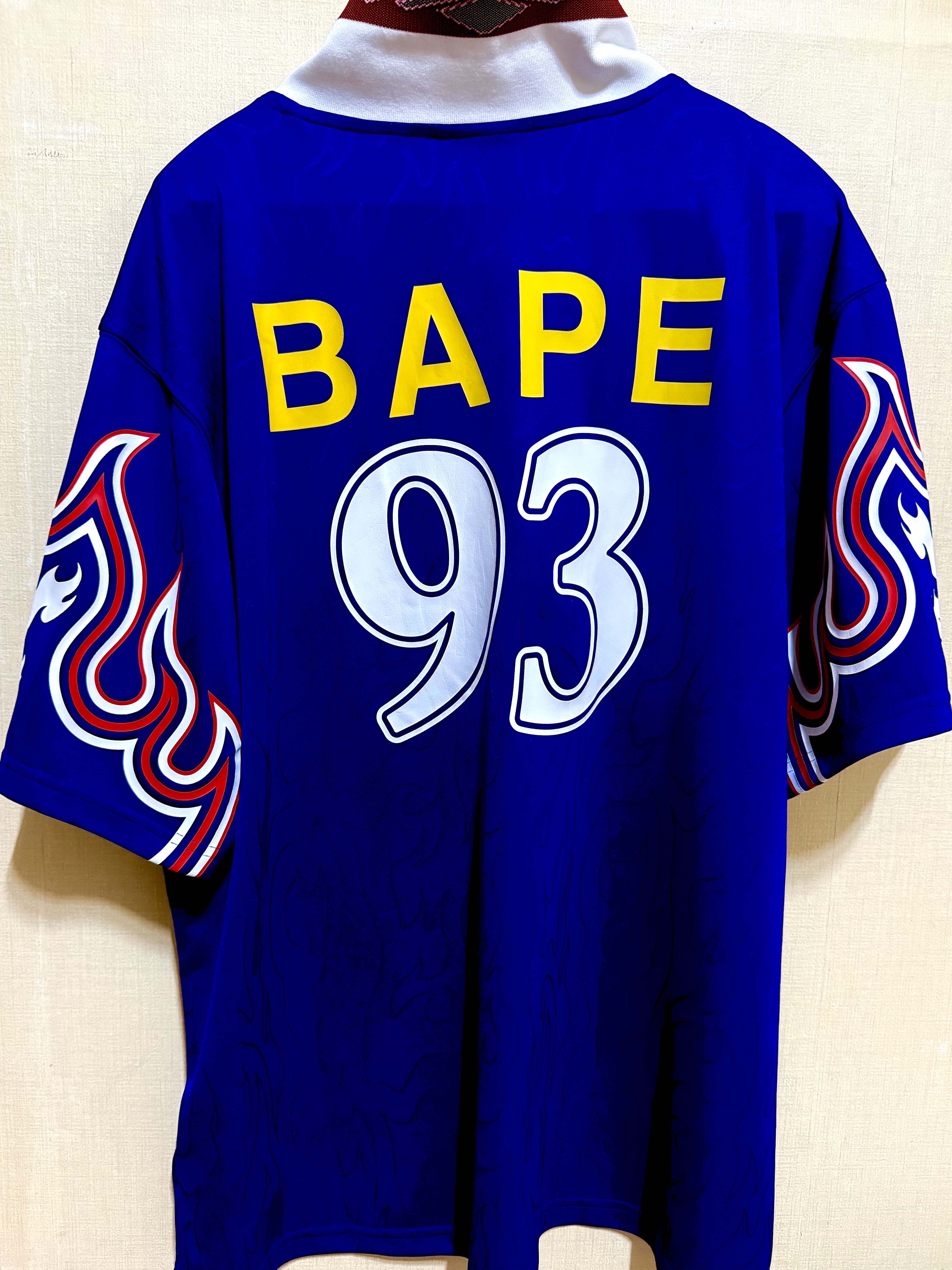 Adidas x BAPE Short Sleeve Flames Jersey Japan Blue - US Sizing (Non Marking Ver.), Adidas x BAPE Short Sleeve Flames Jersey Japan Blue - KR Sizing (Non Marking Ver.) 착용 스타일 - 3