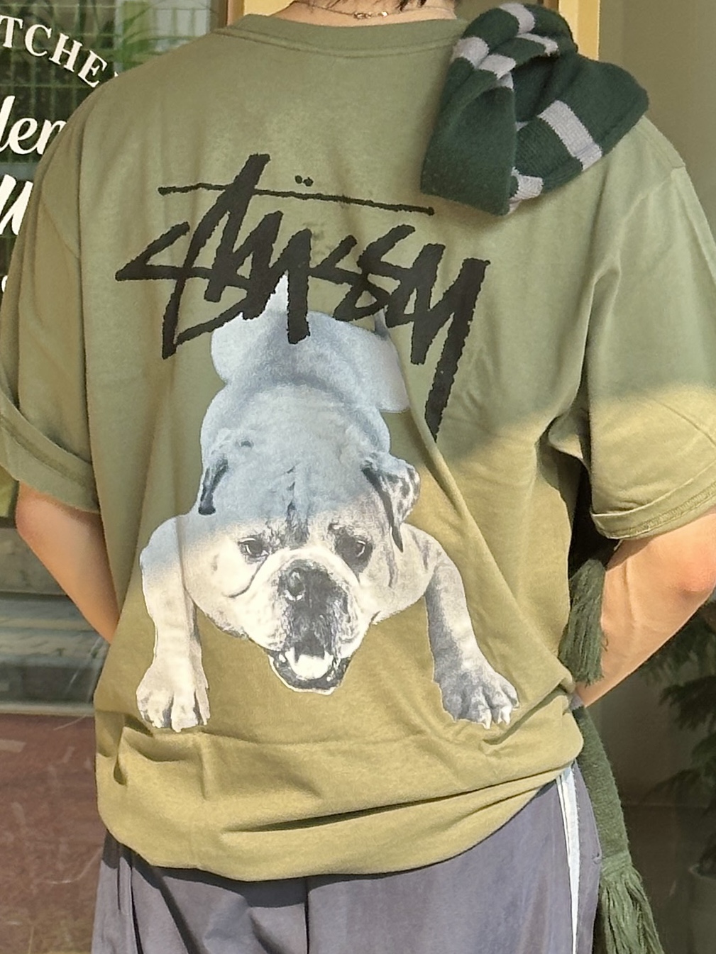 Stussy Stock Dog T-Shirt Olive 착용 스타일 - 3