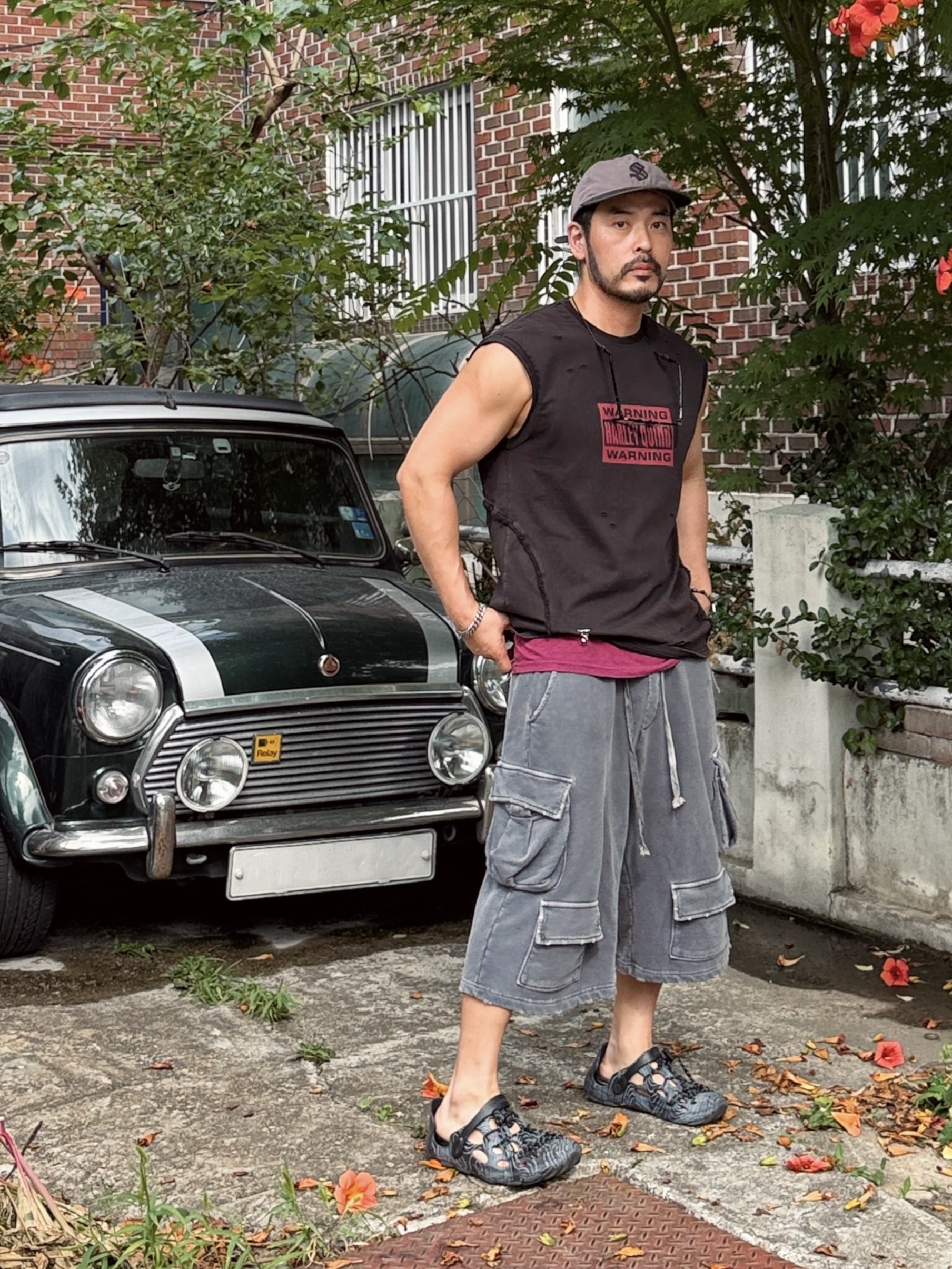 Merrell x LMC Hydro Moc Black, Sunday Ceremony Old English Vintage Logo Cap - Lavender 착용 스타일 - 3