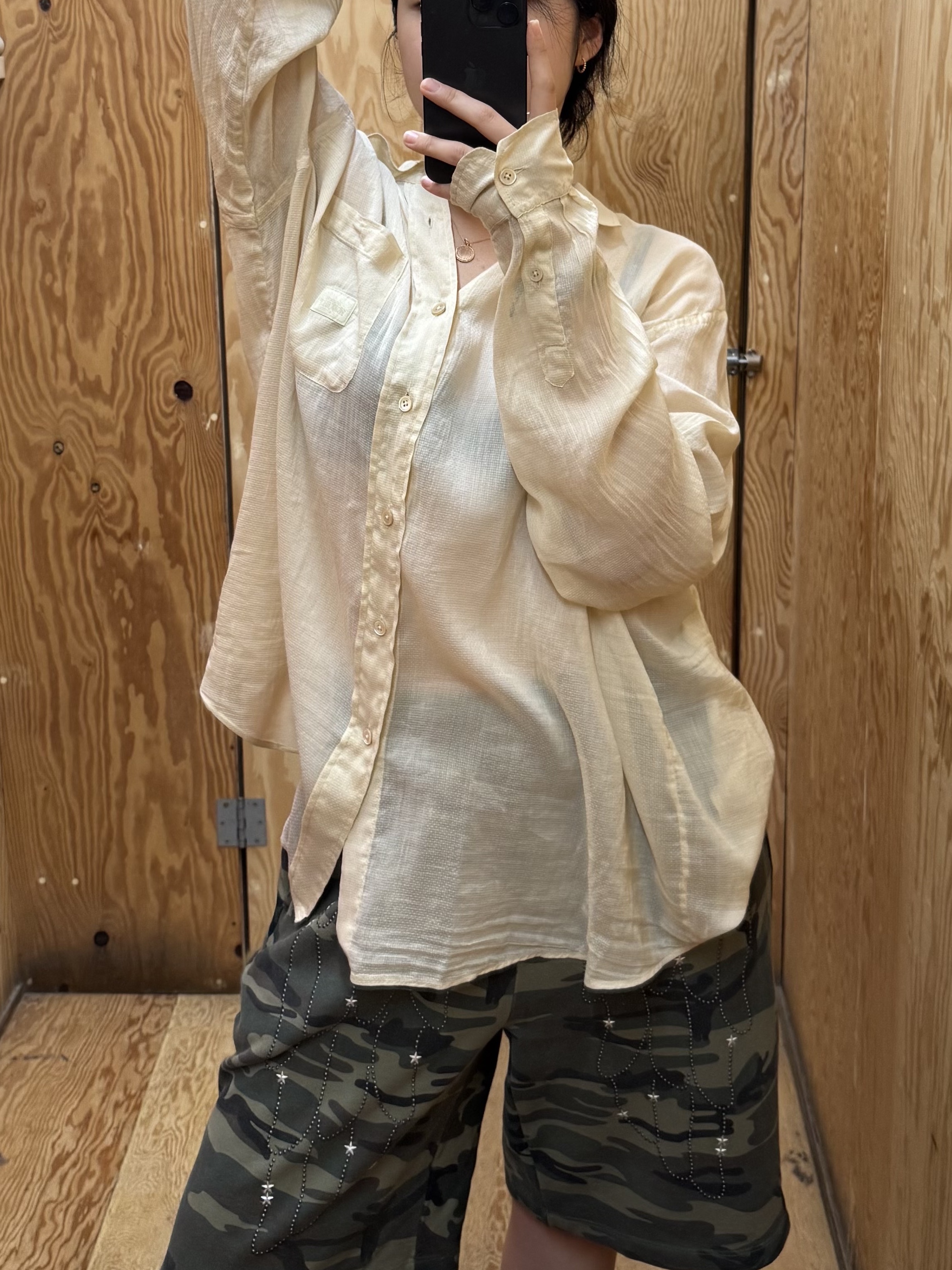 Stussy x Our Legacy Work Shop Shirt Sand Cotton Silk 착용 스타일